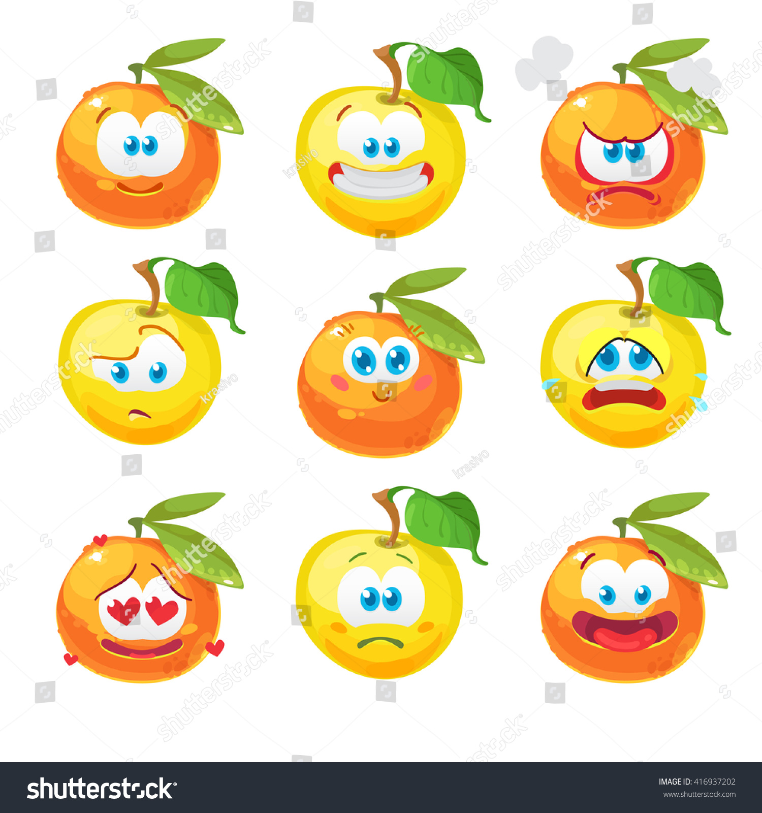 Vector Illustration Set Fruit Emoticons Isolated Stock Vector 416937202 ...