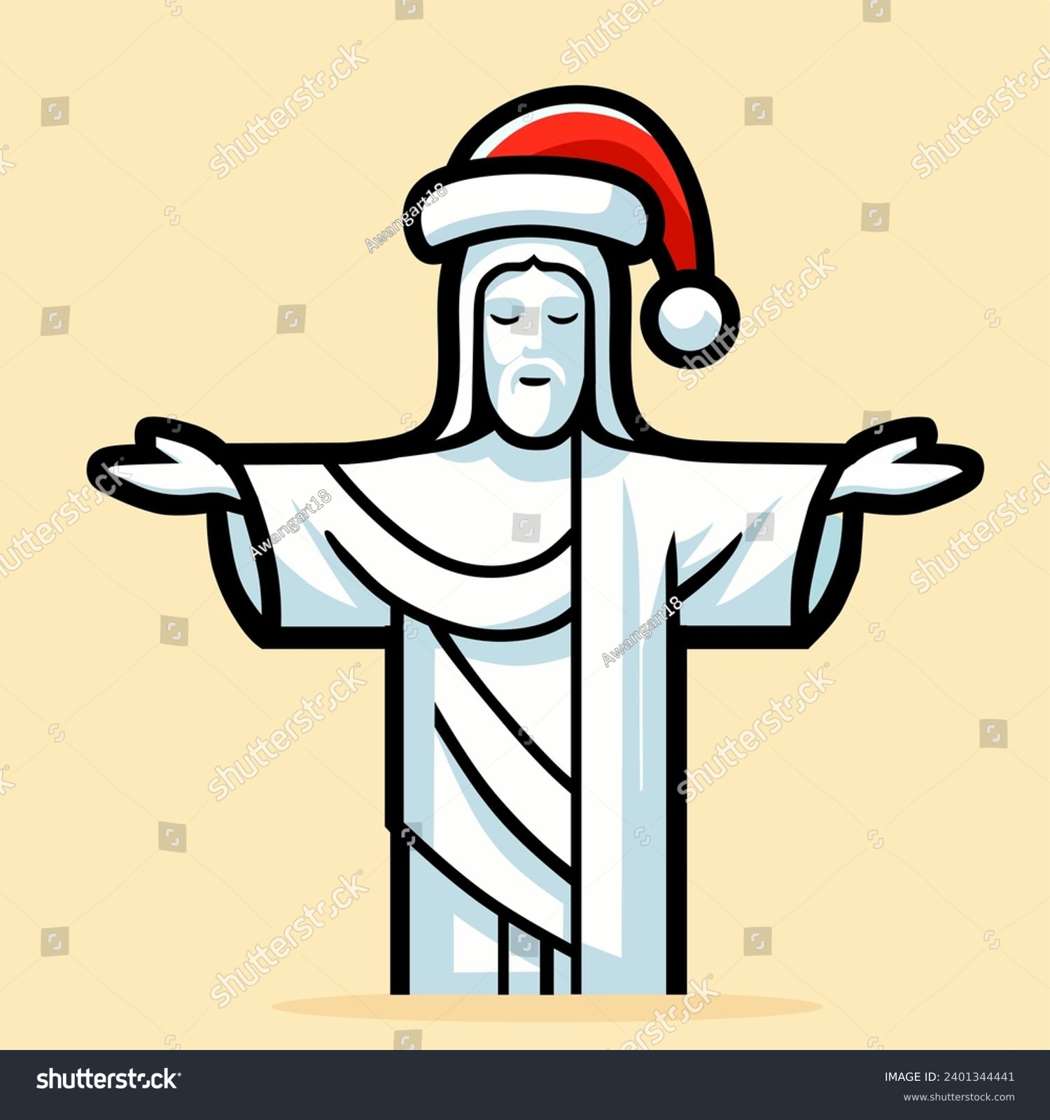 SVG of Vector illustration of the statue of Christ the Redeemer or Cristo Redentor wearing a Santa hat  svg