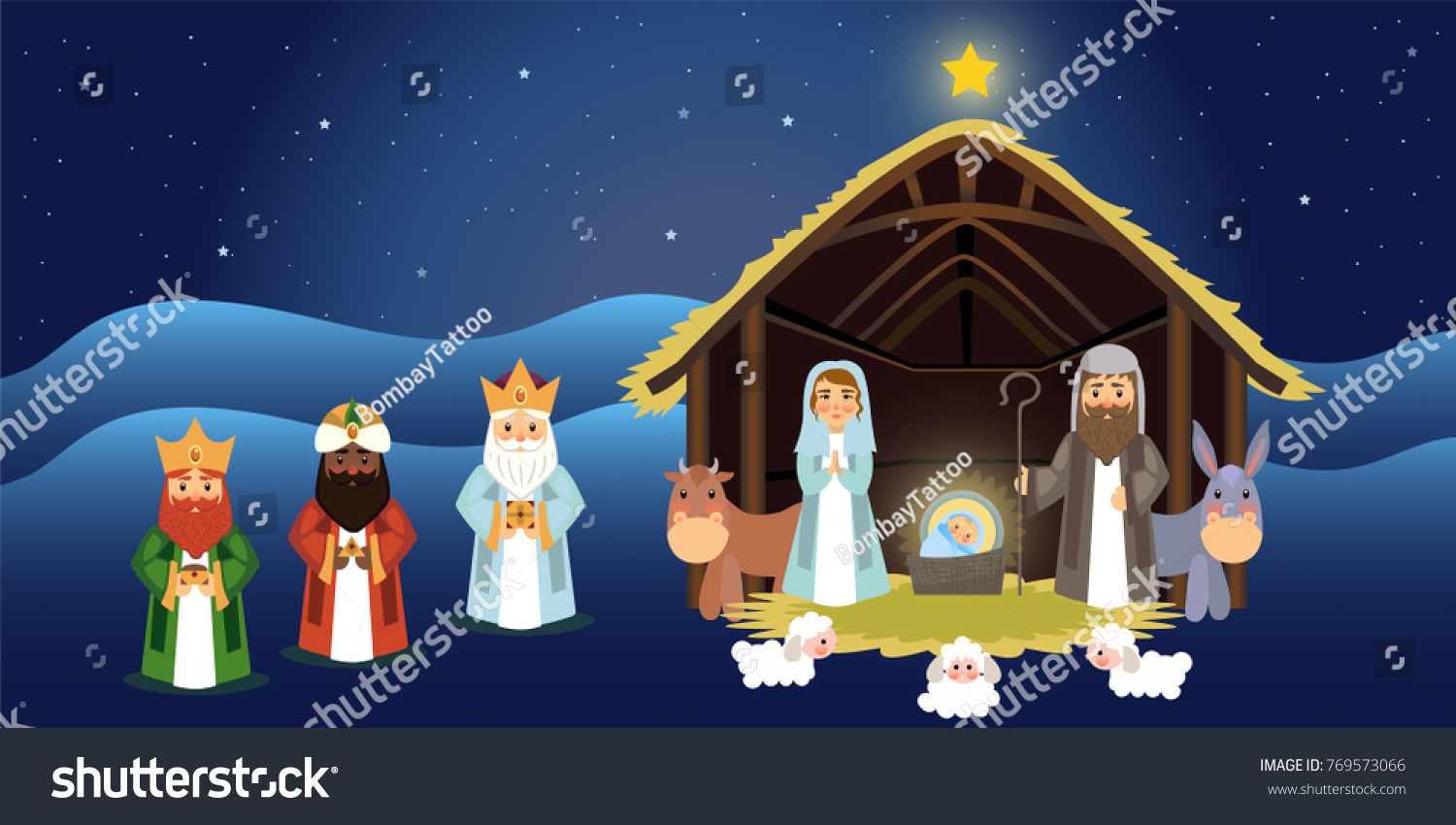 Vector Illustration Traditional Christmas Scene Stock Vector (Royalty ...