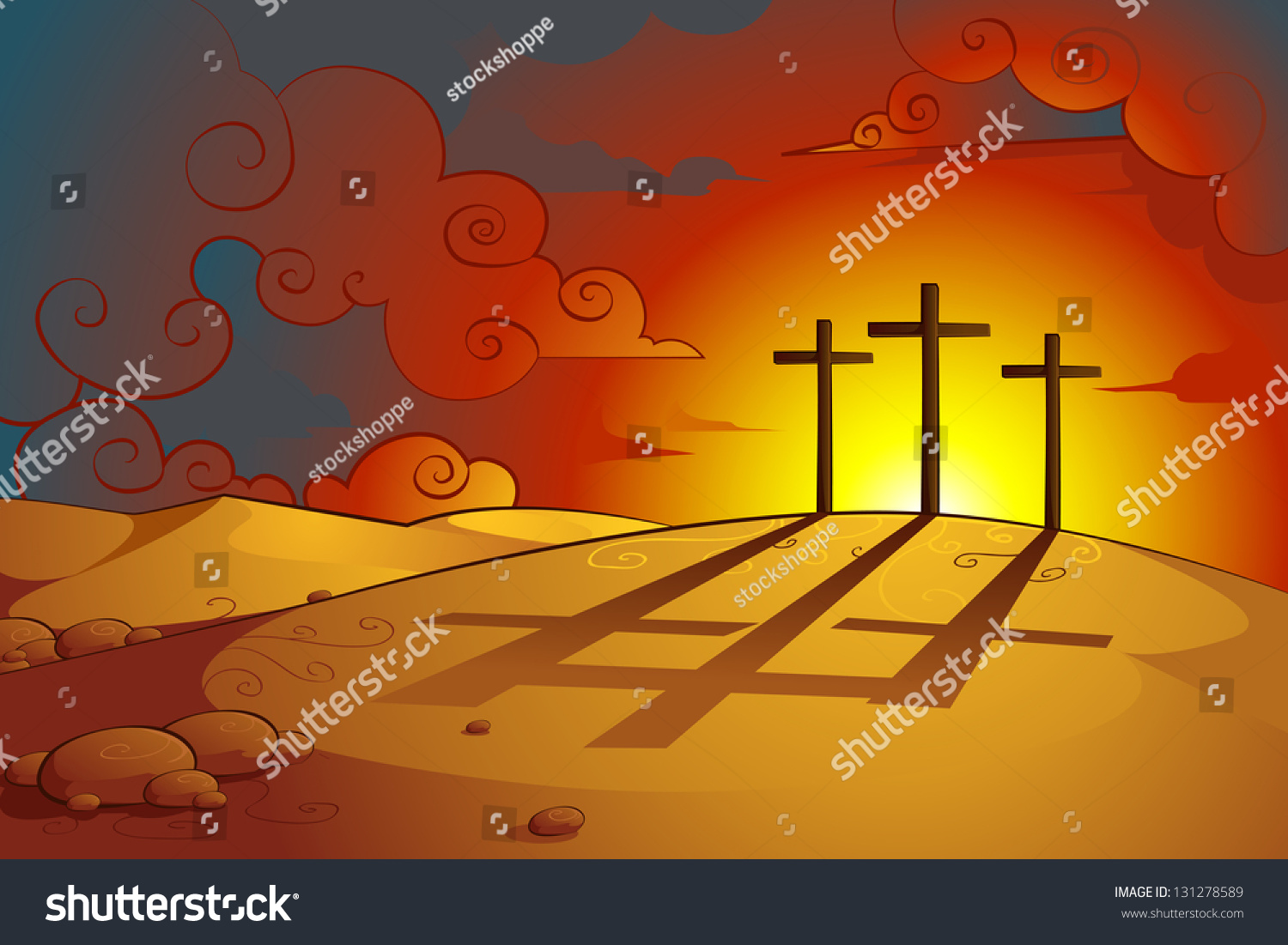 Vector Illustration Of Three Crosses Showing Jesus Christs Crucifixion ...