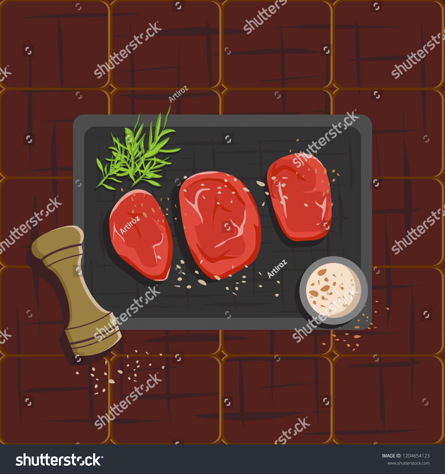 Vector Illustration Three Raw Rib Eye Stock Vector Royalty Free 1204654123 Shutterstock 