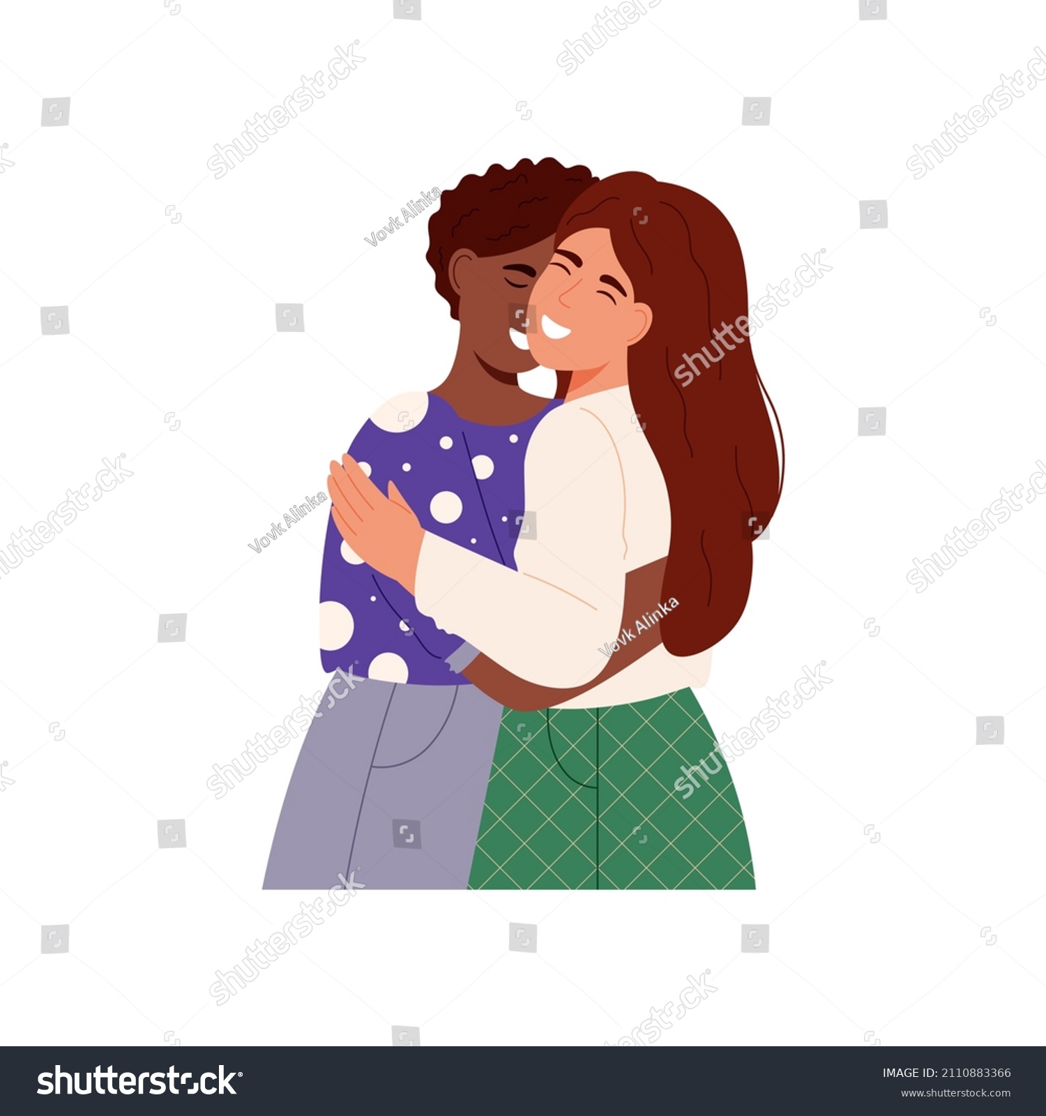 Vector Illustration Two Hugging Girls Friendship Stock Vector Royalty Free 2110883366 