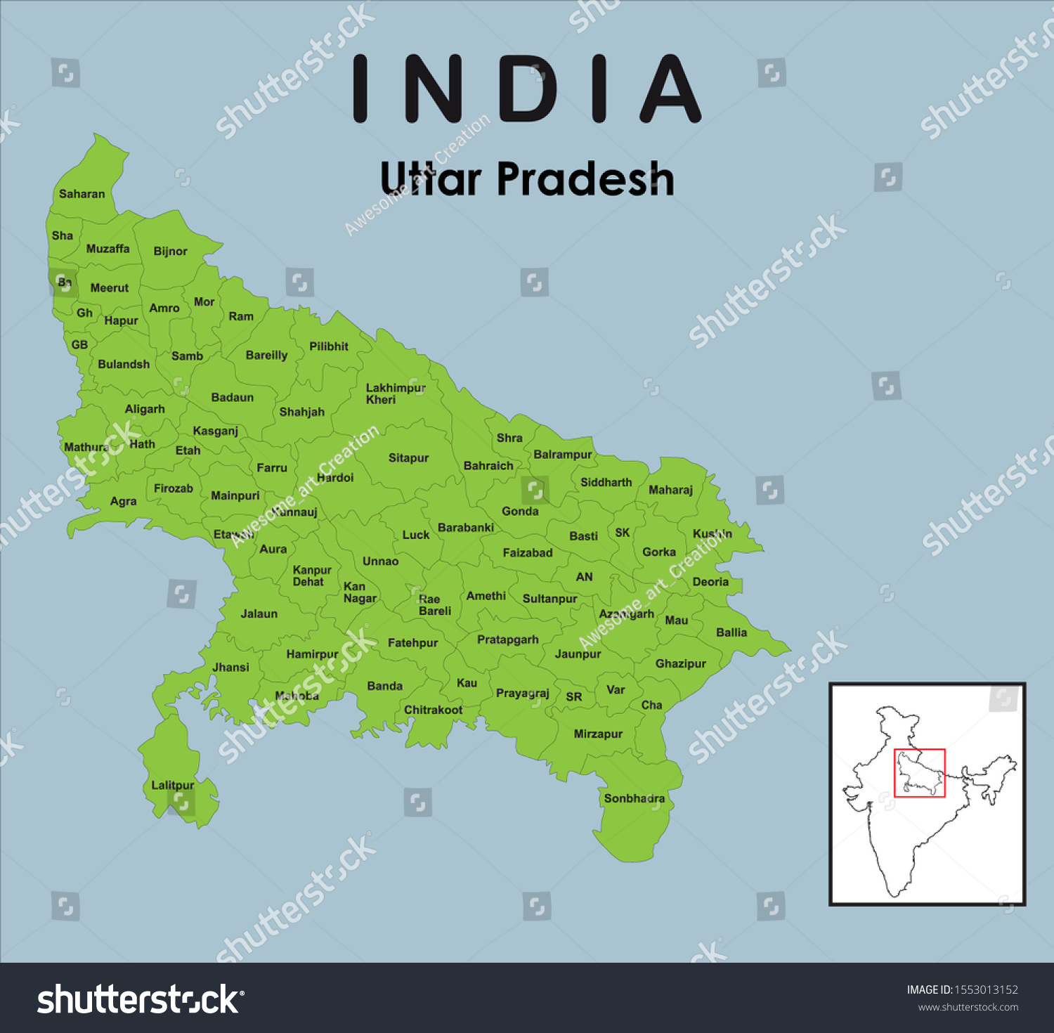 Uttar Pradesh District Map Vector Illustration Uttar Pradesh Map District Stock Vector (Royalty Free)  1553013152 | Shutterstock