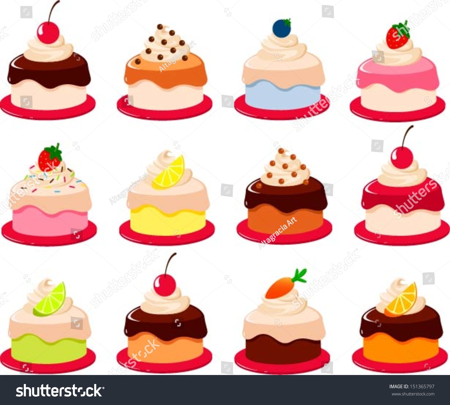 Vector Illustration Of Various Cartoon Style Pieces Of Cake ...