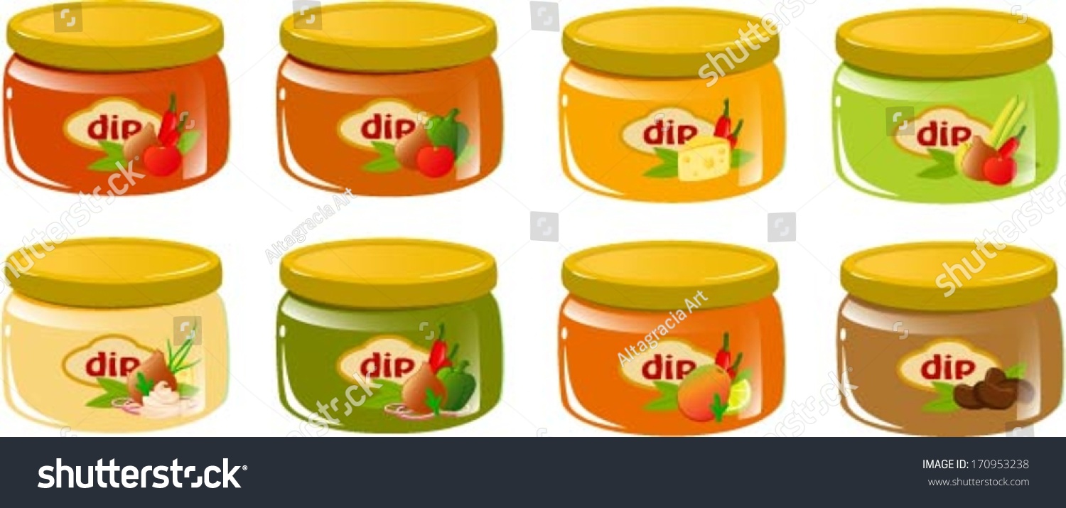 SVG of Vector illustration of various kind of salsas and dips. svg