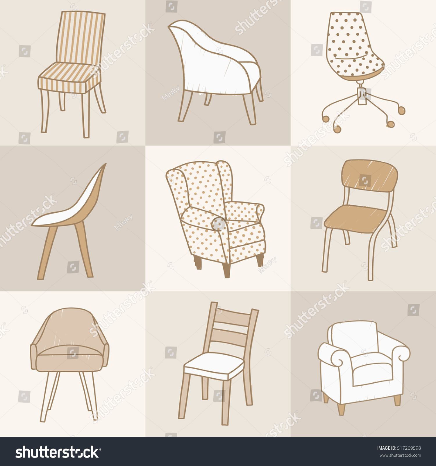 Vector Illustration Various Kinds Chairs Handdrawn Stock Vector ...