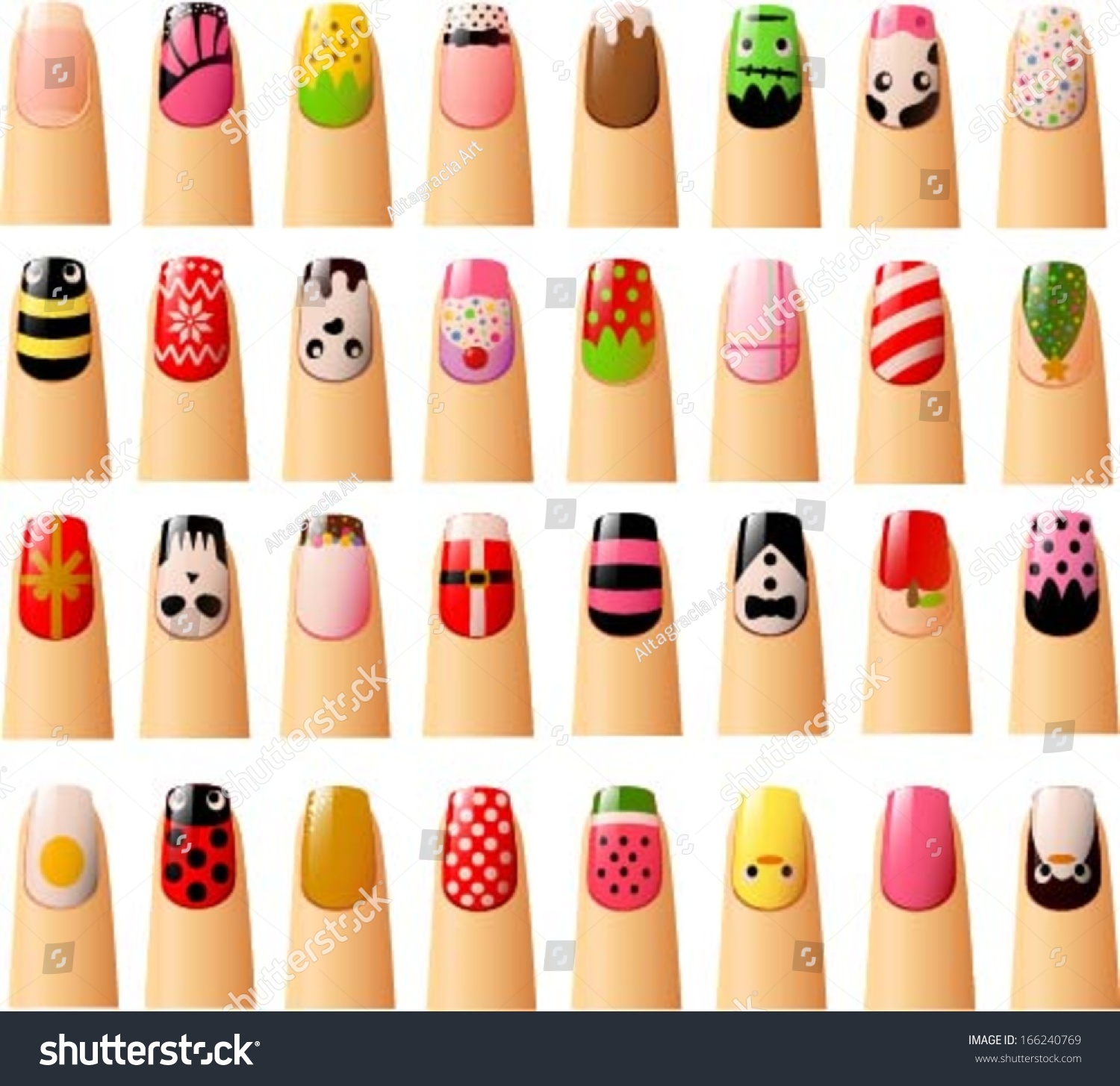 Vector Illustration Various Nails Decorations Stock Vector 166240769