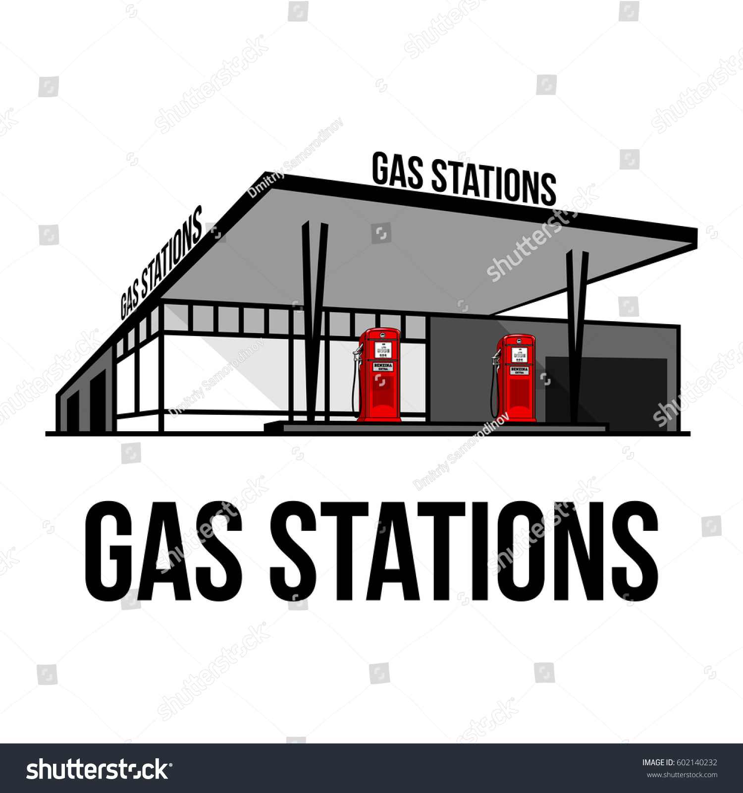 Vector Illustration Vintage Gas Stations Retro Stock ...