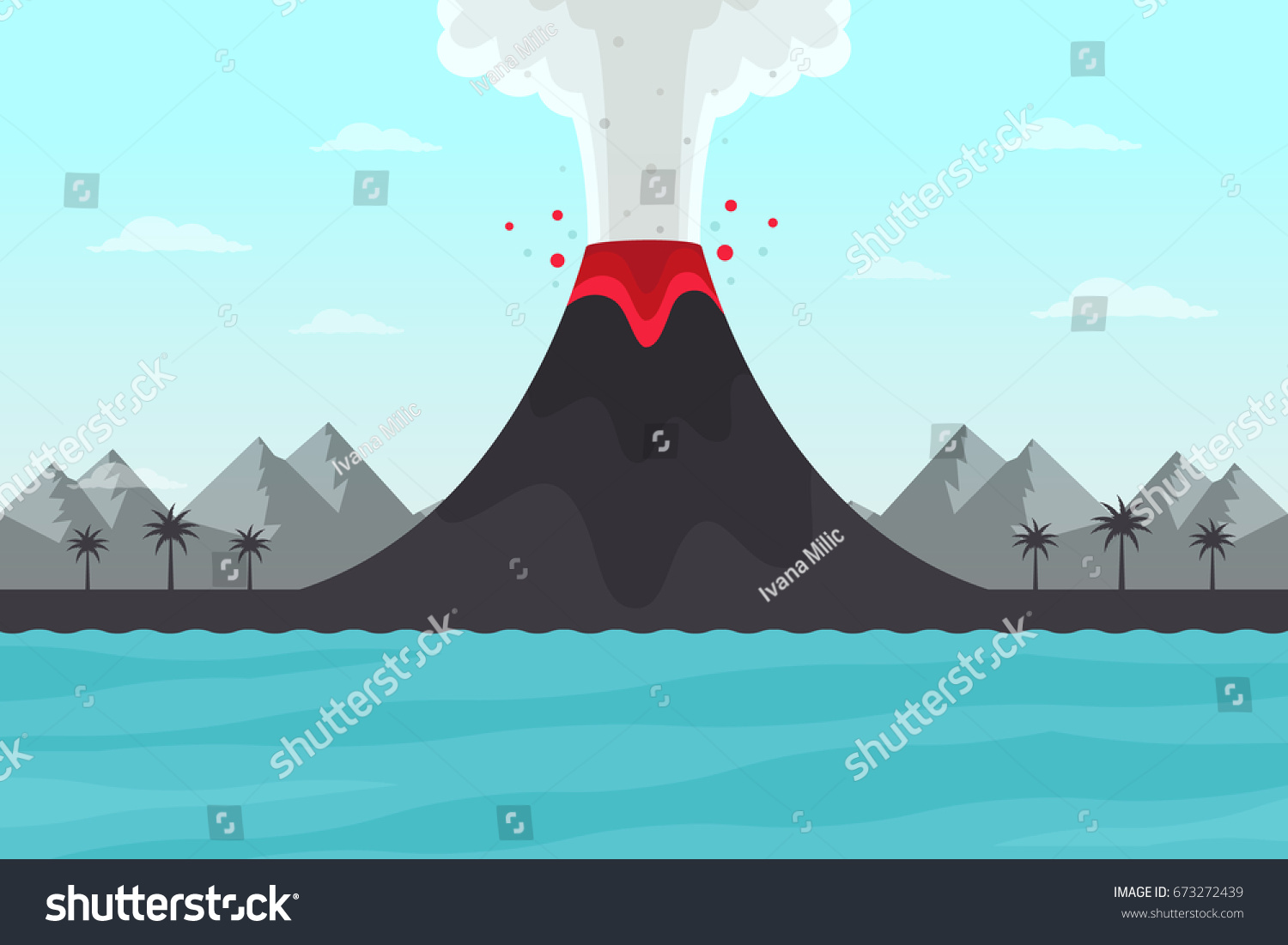 Vector Illustration Volcano Eruption Flat Design Stock Vector (Royalty ...