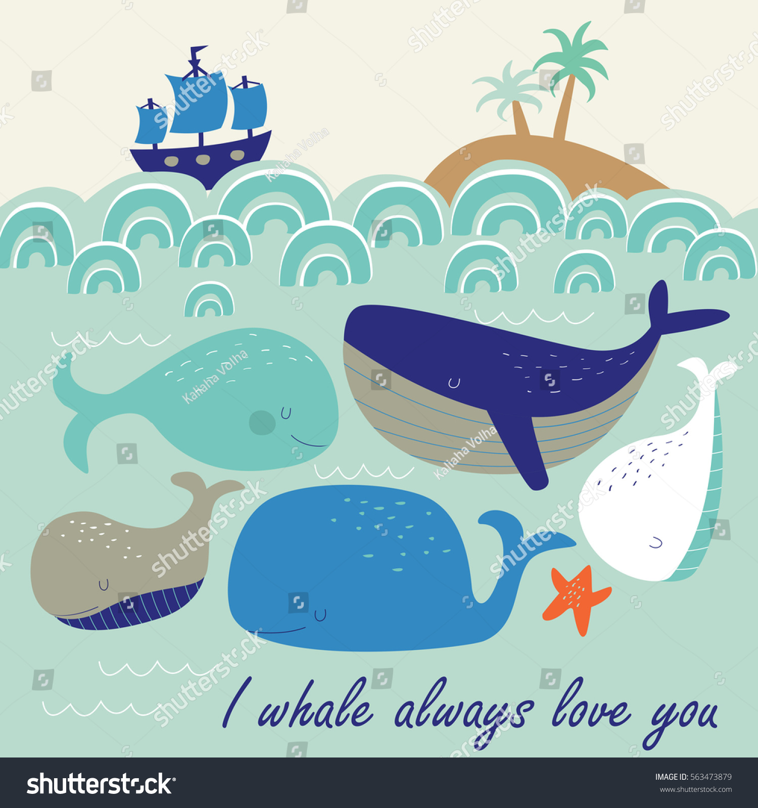 Download Vector Illustration Whales Cartoon Style I Stock Vector ...