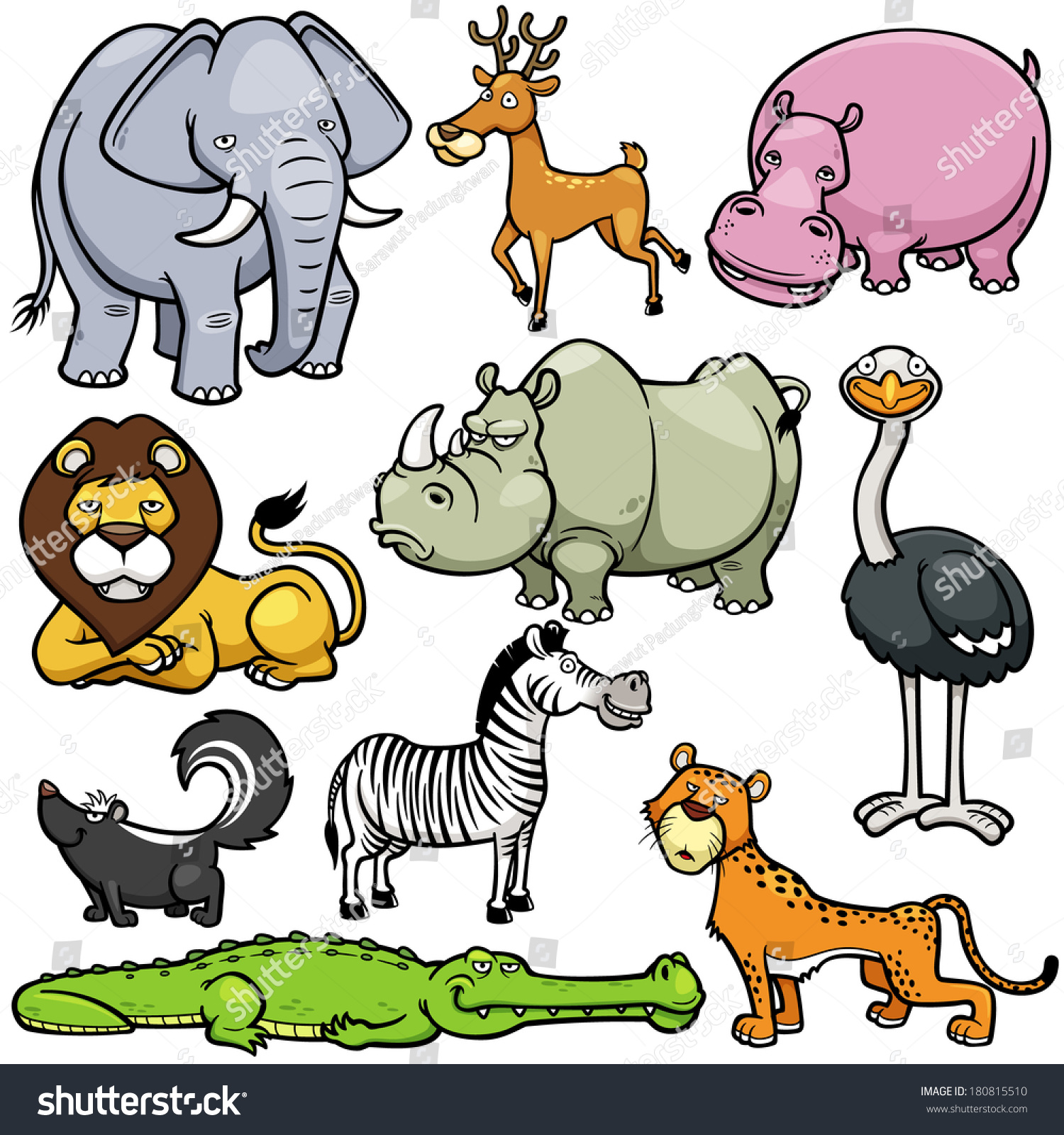 Vector Illustration Of Wild Animals Cartoons - 180815510 : Shutterstock