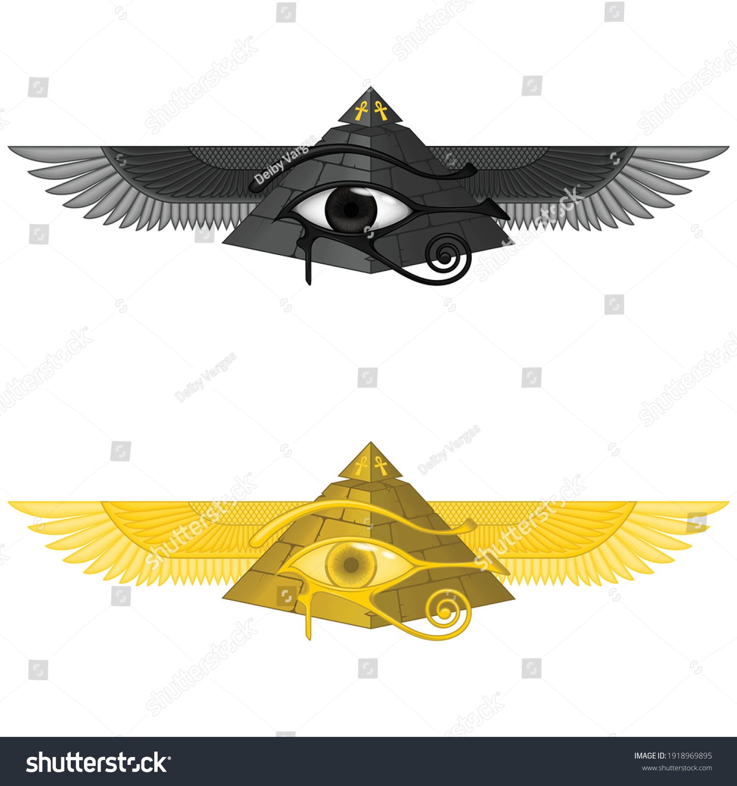 Vector Illustration Winged Pyramid Eye Horus Stock Vector (Royalty Free ...