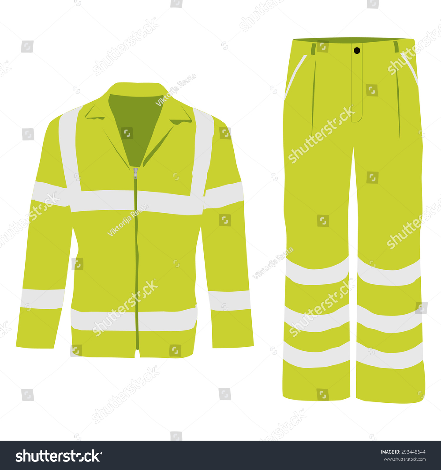 SVG of Vector illustration of yellow worker jacket and pants. Protective safety  jacket and pants with reflective stripes svg