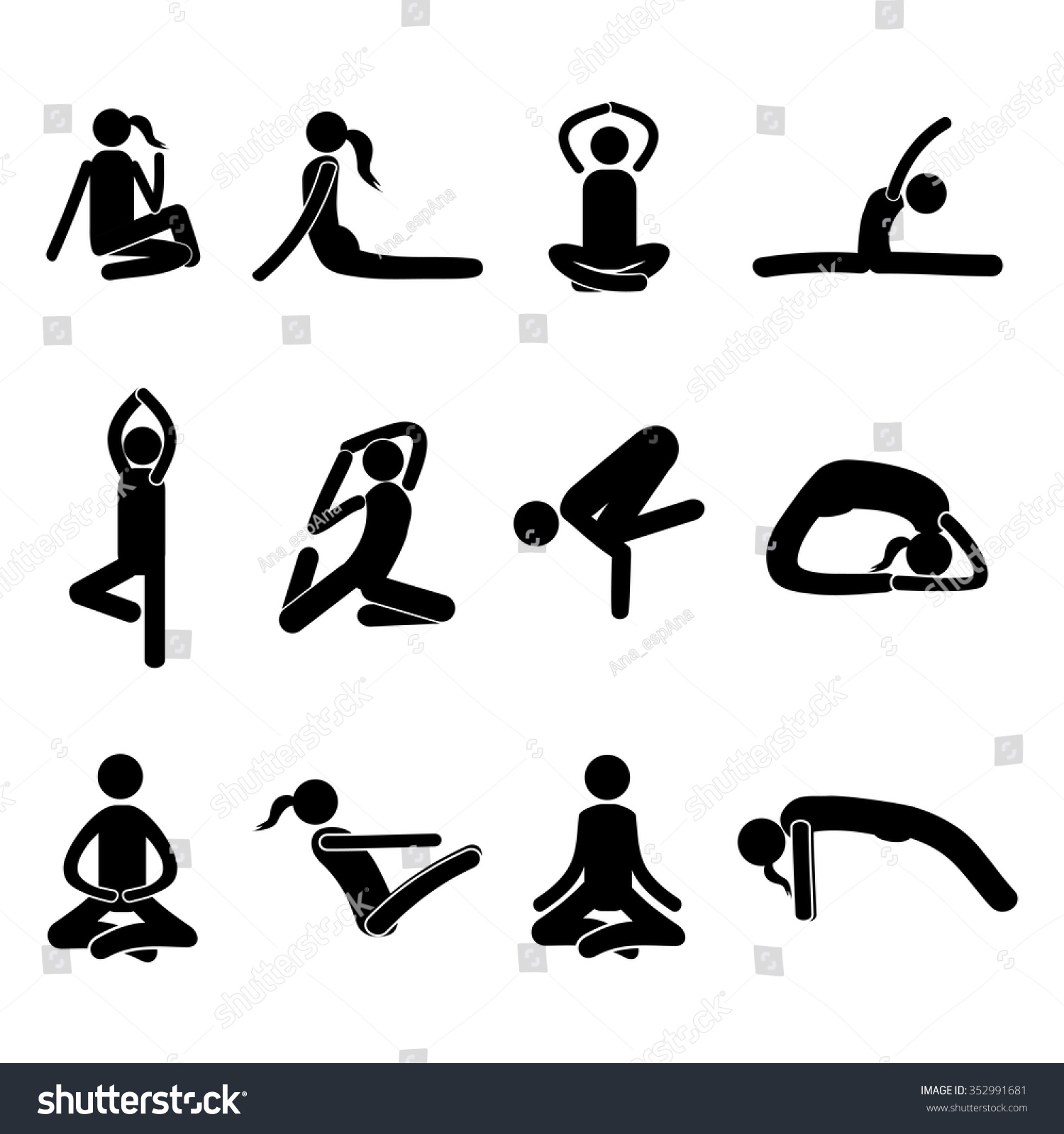 Vector Illustration Of Yoga, Pictogram - 352991681 : Shutterstock