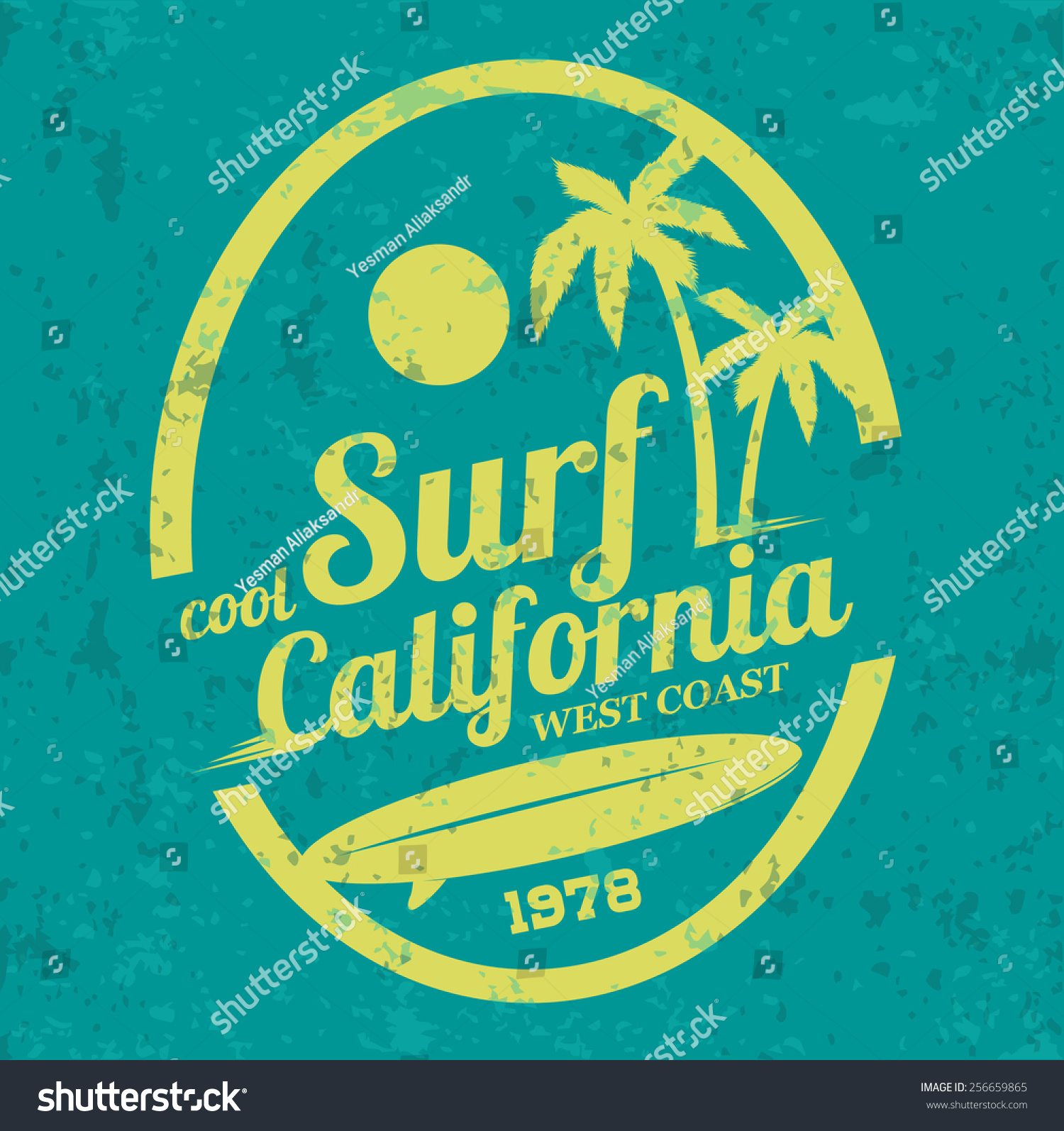 Vector Illustration On The Theme Of Surfing In California. West Coast ...