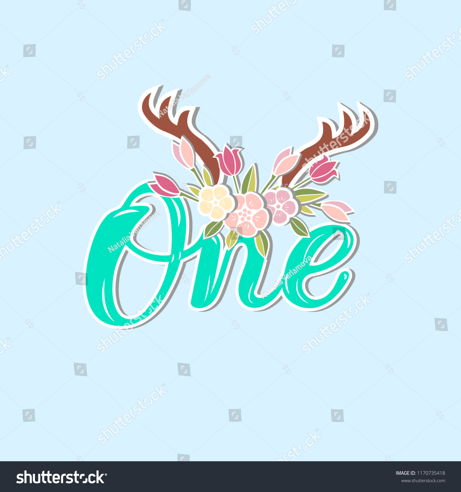 Vector Illustration One Antlers Flower Wreath Stock Vector (Royalty ...