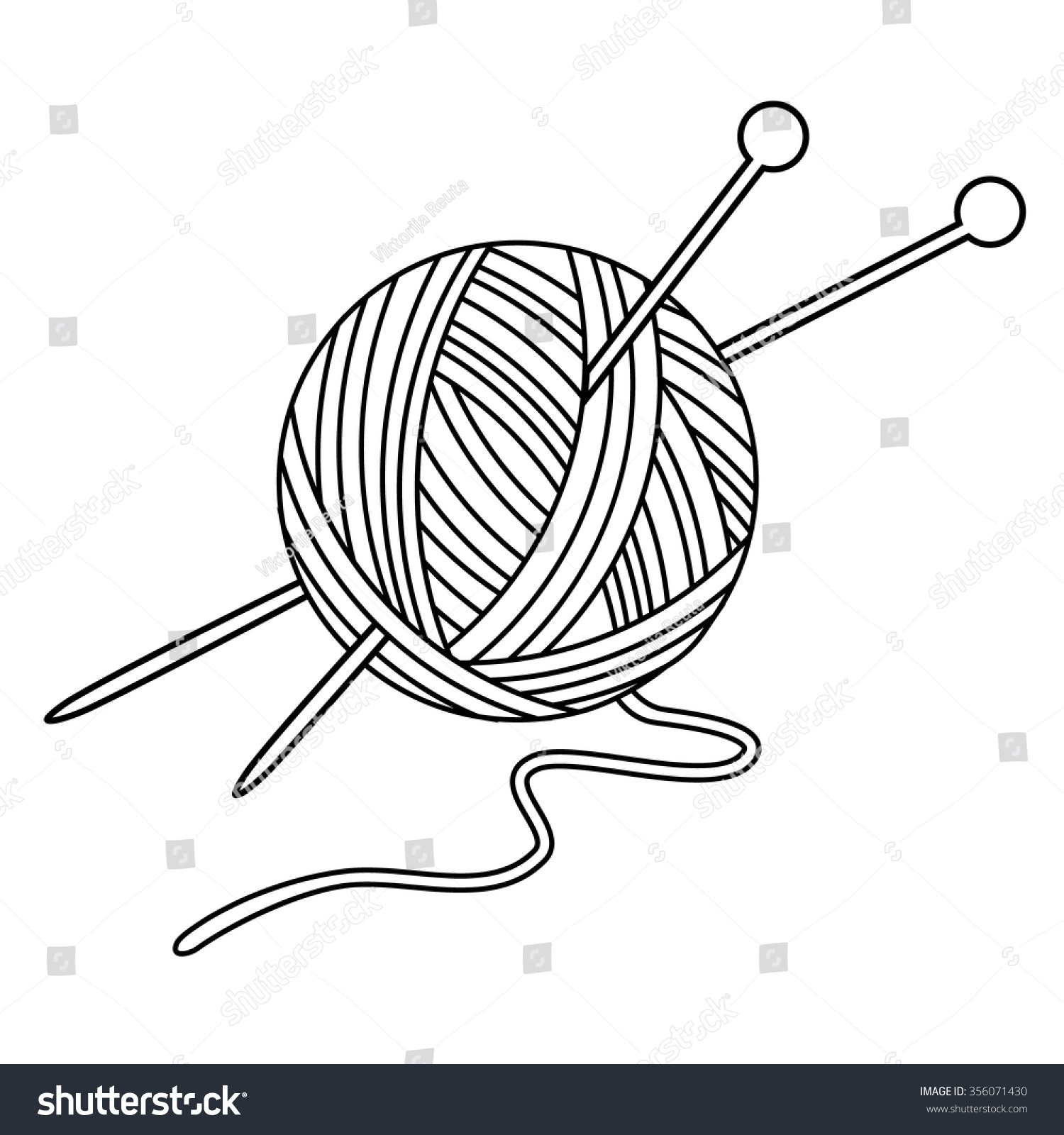 Vector Illustration Outline Drawing Yarn Ball Stock Vector ...