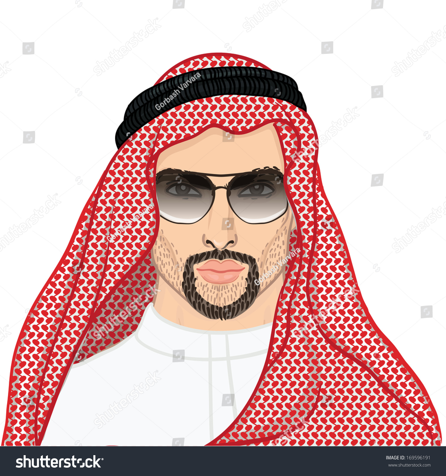 Vector Illustration Portrait Arab Man Keffiyeh Stock 