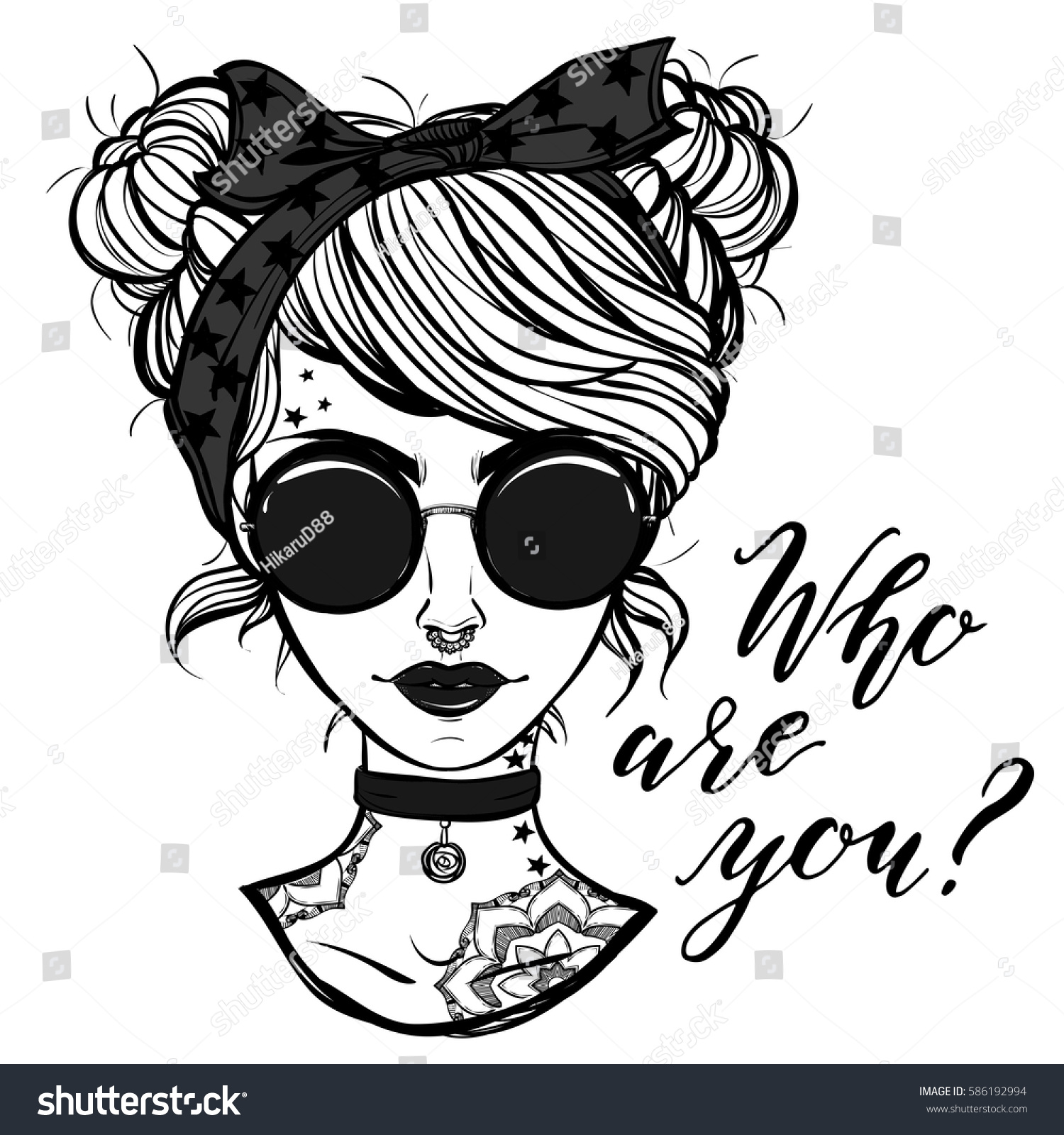 Vector Illustration Retro Girl Glasses Tattooslettering