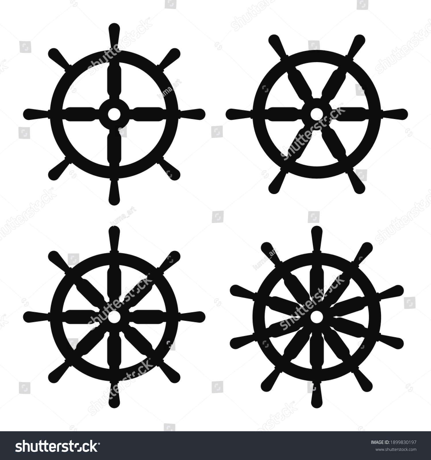 SVG of Vector illustration set of four ship steering wheel icons - Black symbols isolated on white svg