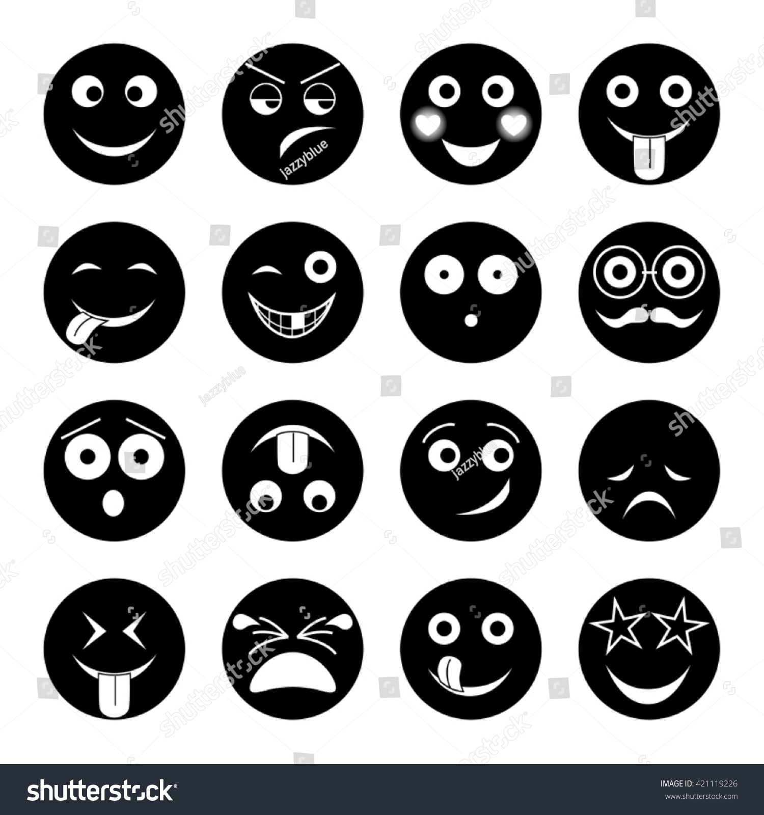 Vector Illustration Set Of Round Black Emoticons - 421119226 : Shutterstock