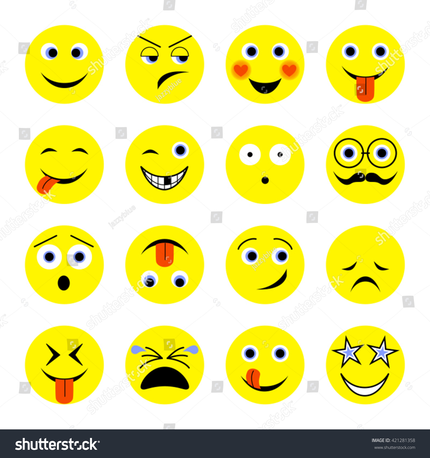 Vector Illustration Set Round Yellow Emoticons Stock Vector 421281358 ...