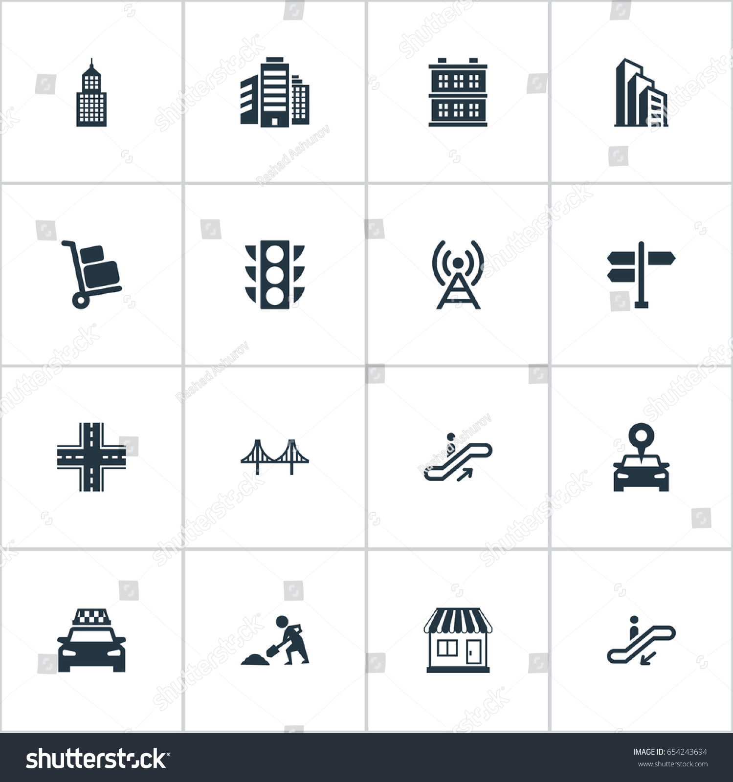Vector Illustration Set Simple City Icons Stock Vector 654243694