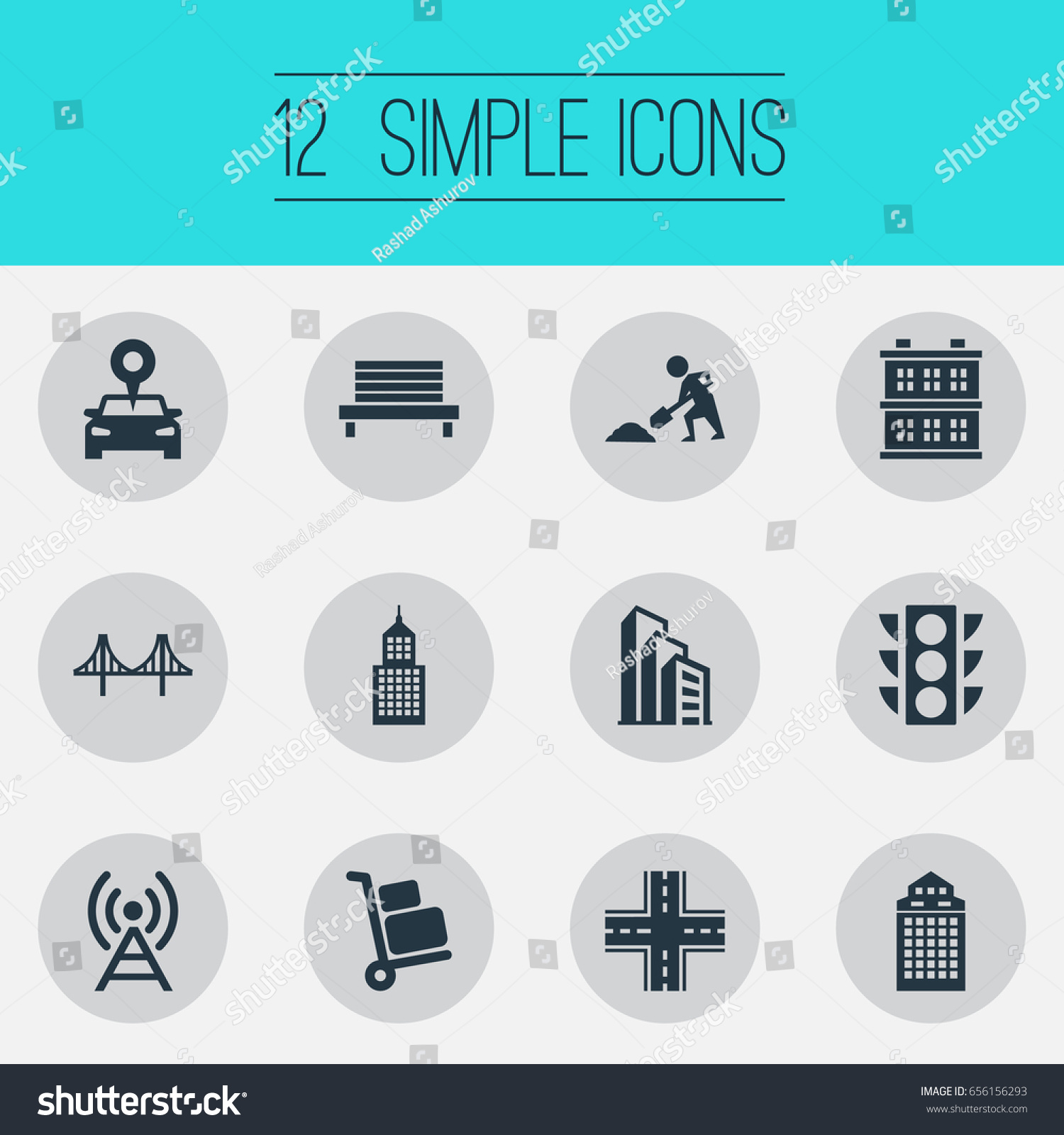 Vector Illustration Set Simple Infrastructure Icons Stock Vector