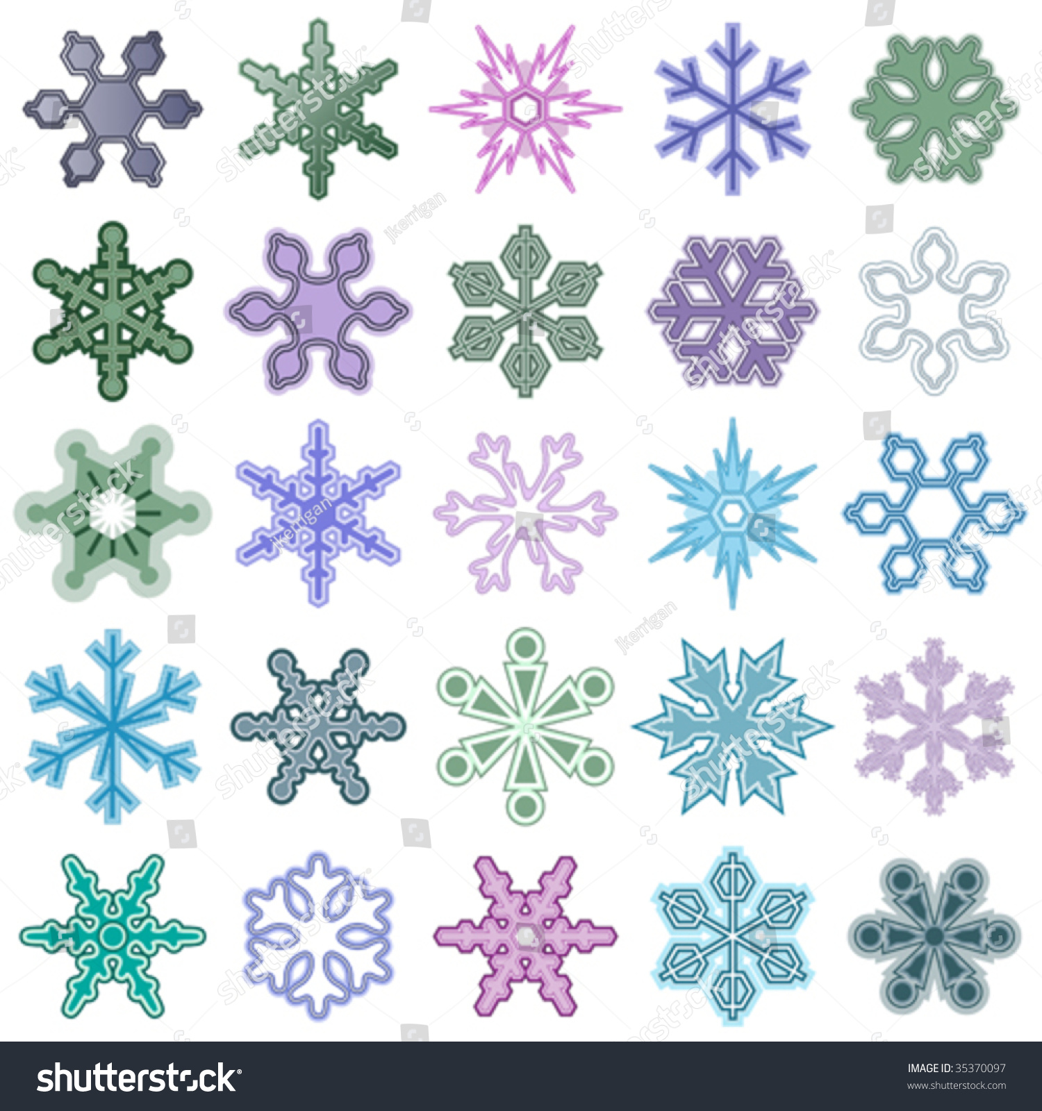 Vector Illustration Set Of Snowflakes In Soft Pastel Colors. - 35370097 ...