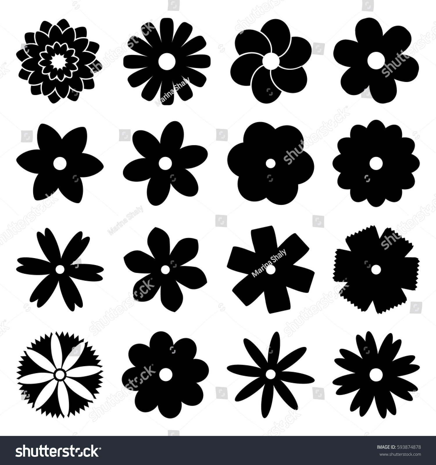 Vector Illustration Set Symbolic Black Flowers Stock Vector (Royalty ...