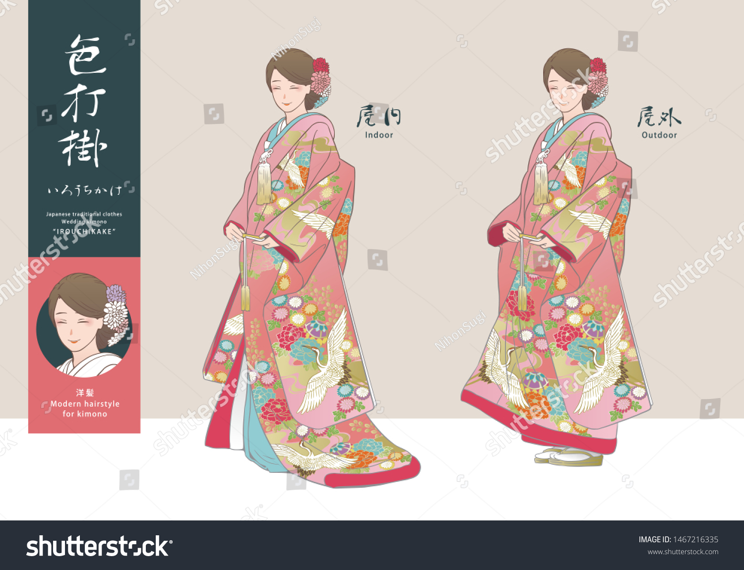 Vector Illustration Set Wedding Kimono Translation Stock Vector Royalty Free
