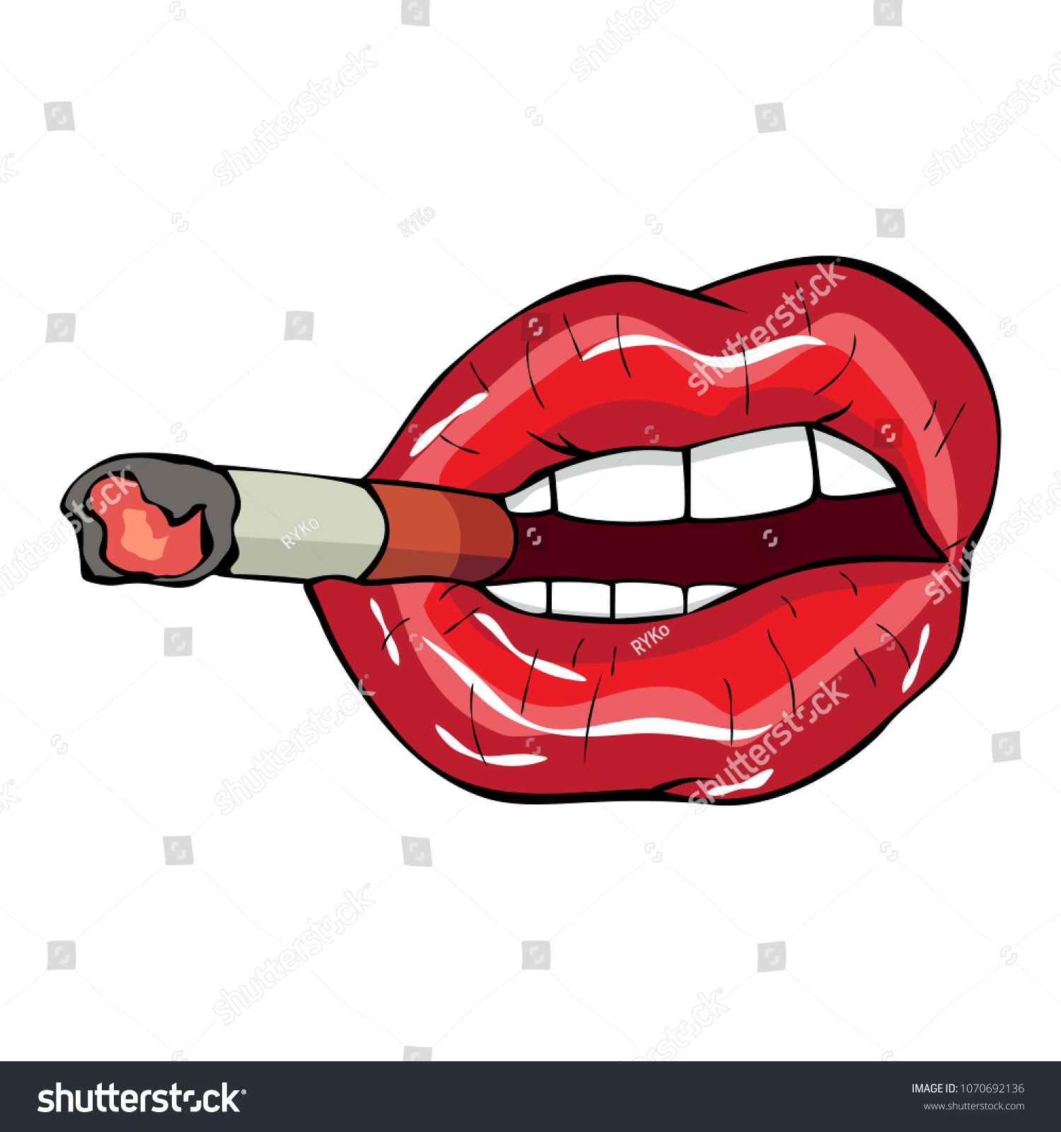 Vector Illustration Sexy Red Lips Cigarette Stock Vector (Royalty Free ...