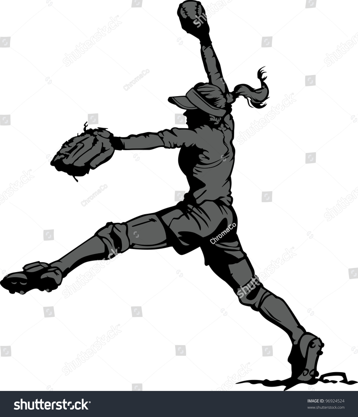 Vector Illustration Silhouette Fastpitch Softball Player Stock Vector ...