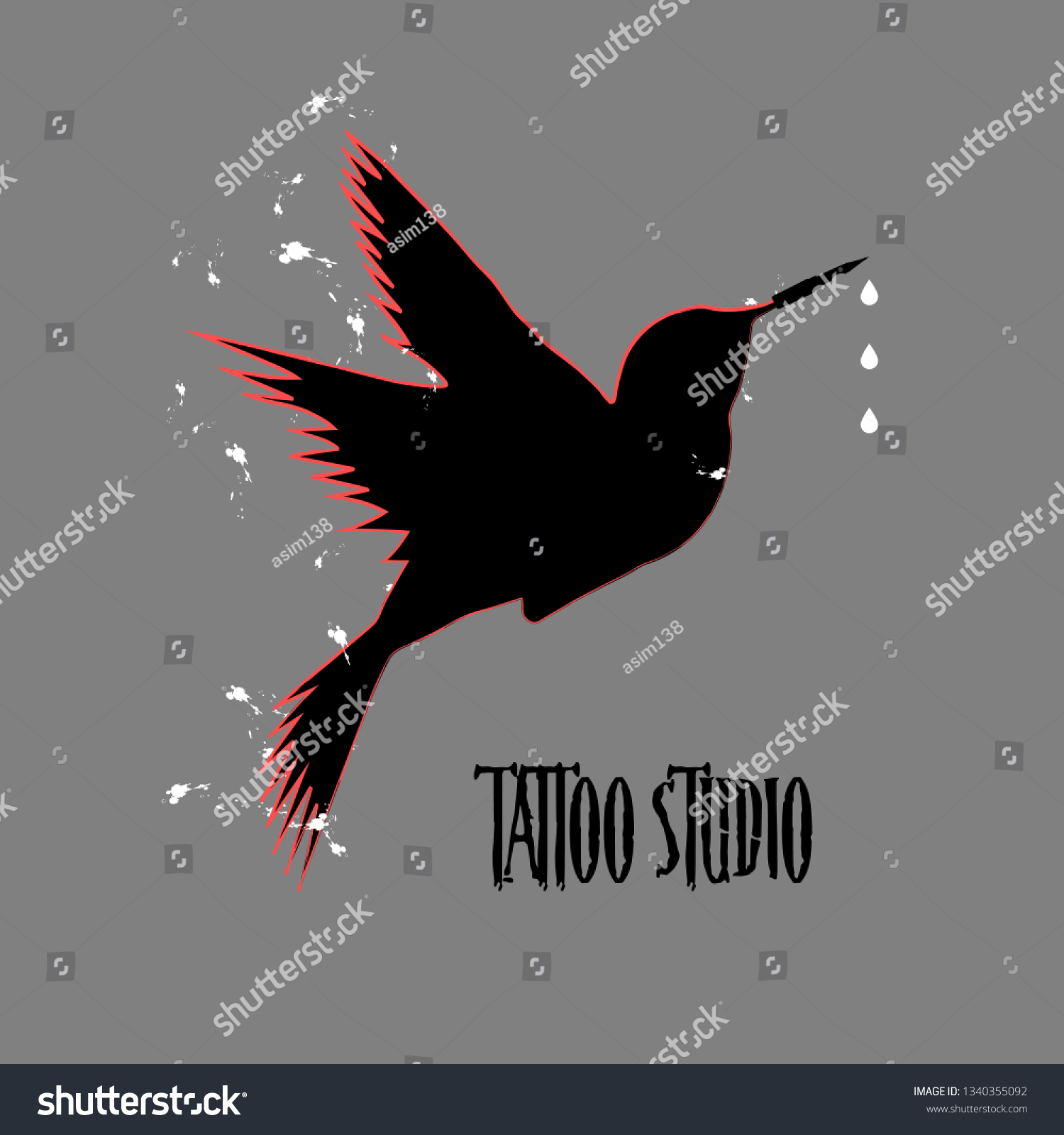 Vector Illustration Silhouette Hummingbird Tattoo Machine Stock Vector Royalty Free