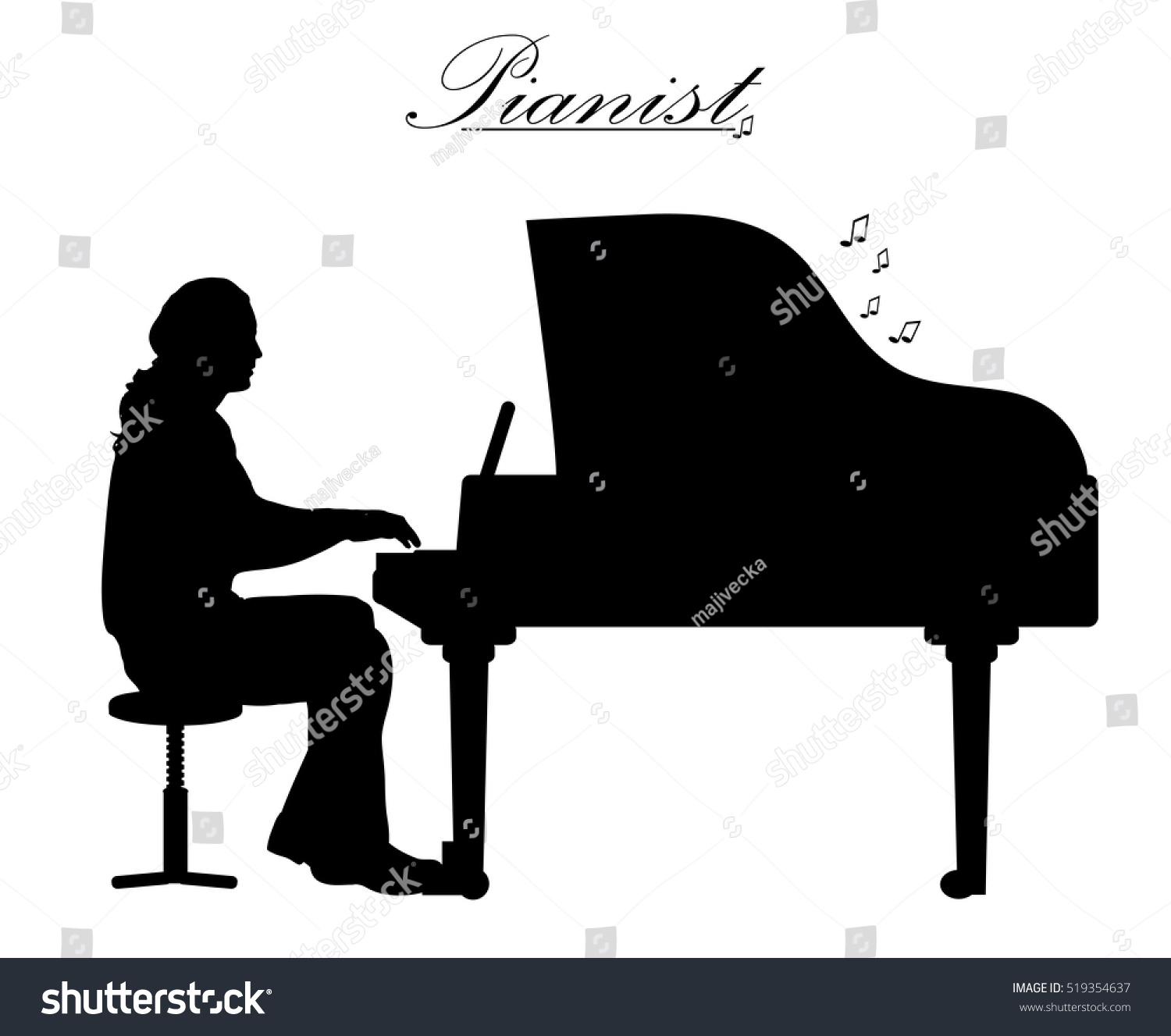 Vector Illustration Silhouettes Man Play Piano Stock Vector 519354637 ...