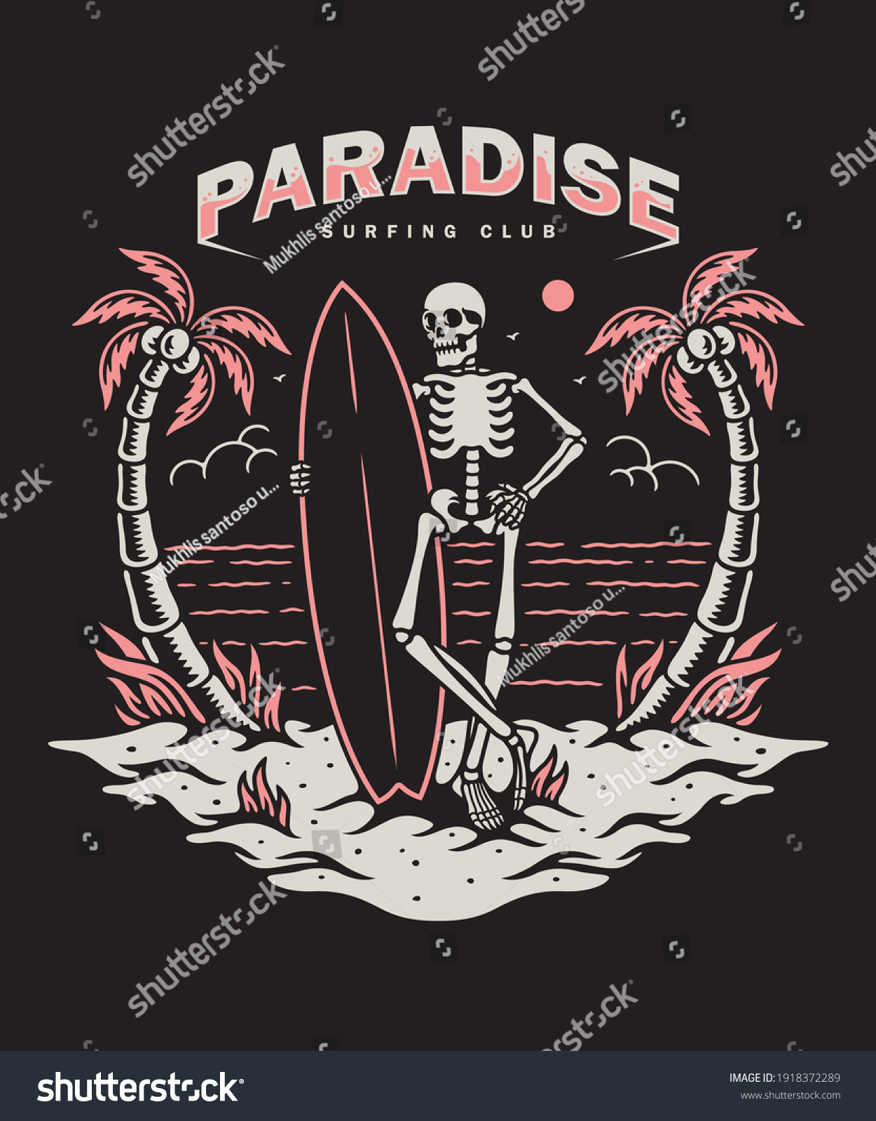 Vector Illustration Skeleton Surf Board Tshirts Stock Vector (Royalty ...