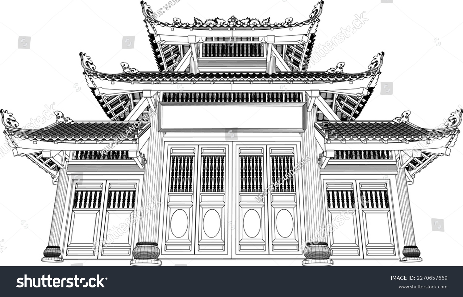 SVG of Vector illustration sketch of ancient temple wooden gate praying place svg