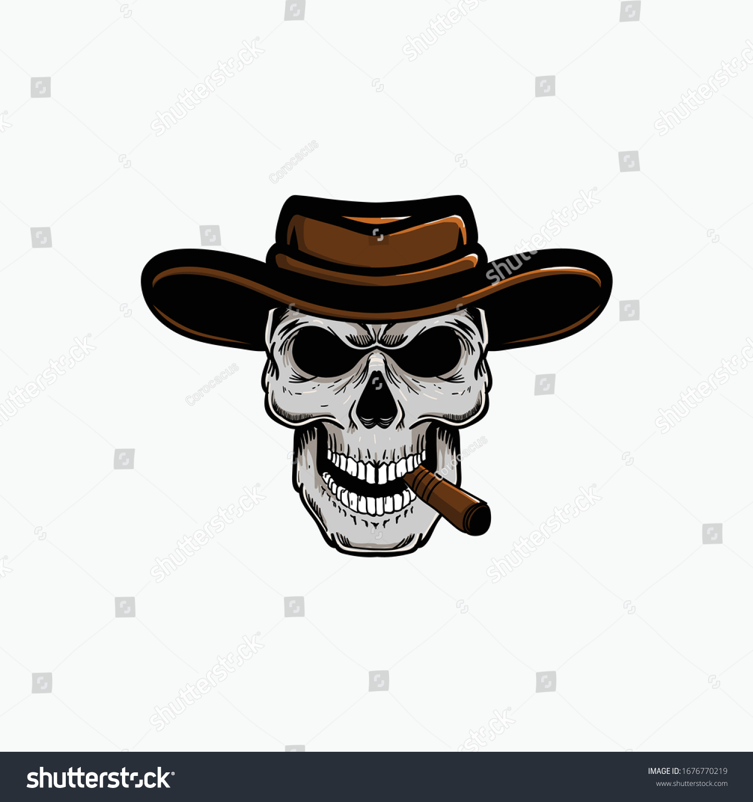 Vector Illustration Skull Cowboy Head 