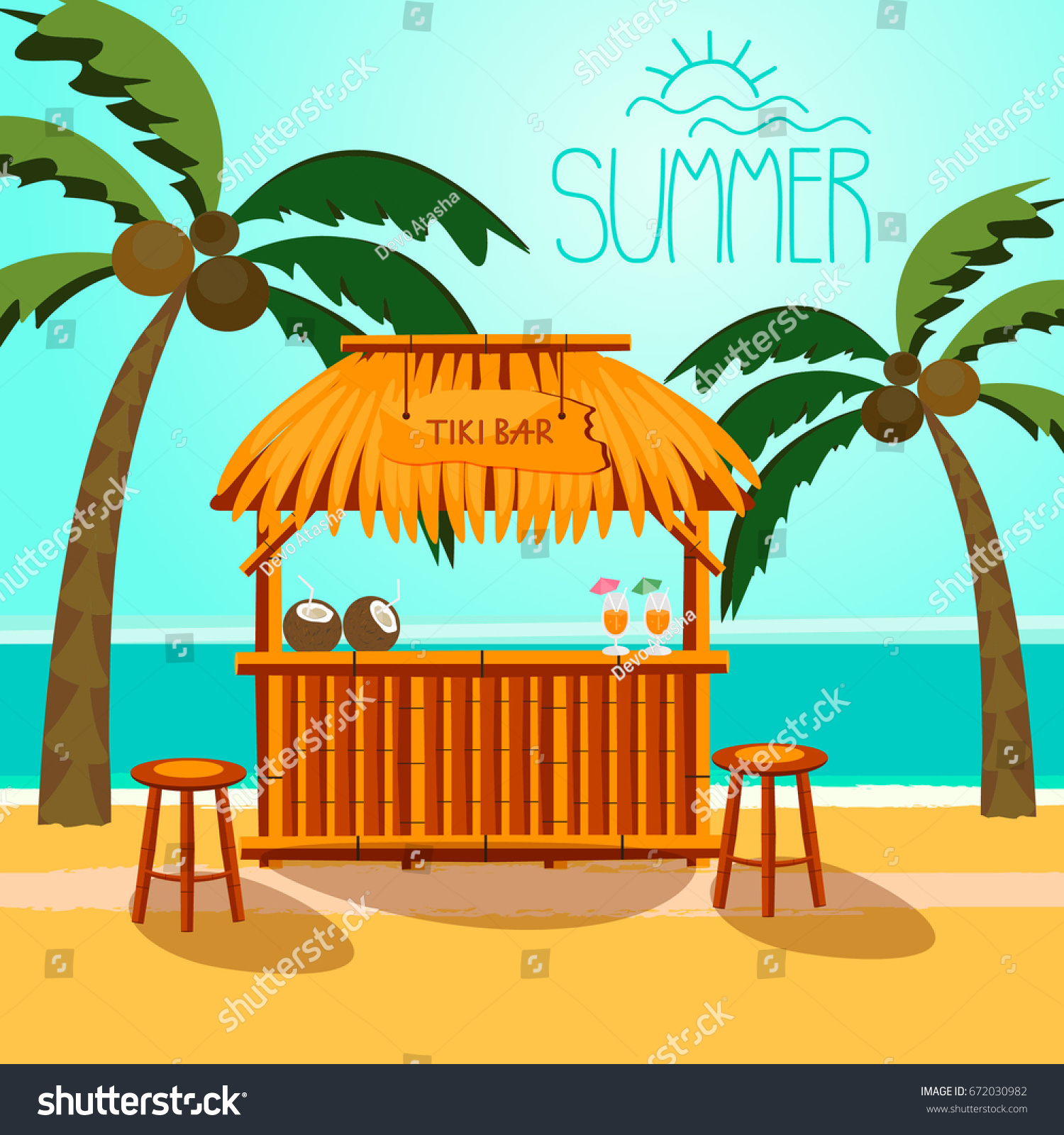 Vector Illustration Summer Background Tiki Bar Stock Vector 672030982 ...