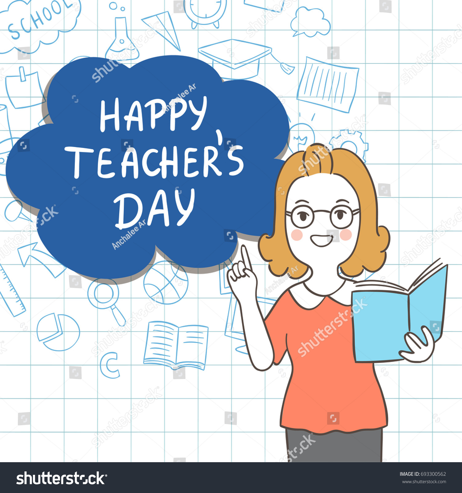 Vector Illustration Template Background Teacher Day Draw Stock