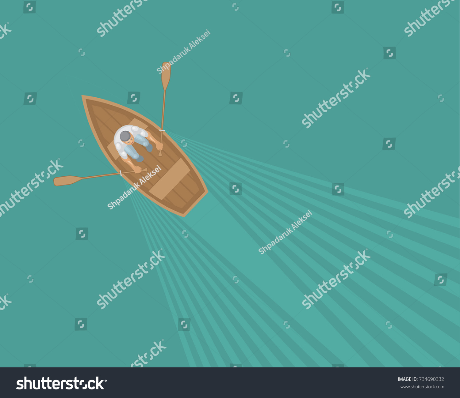 Vector Illustration Man Boat Top View Stock Vector (Royalty Free