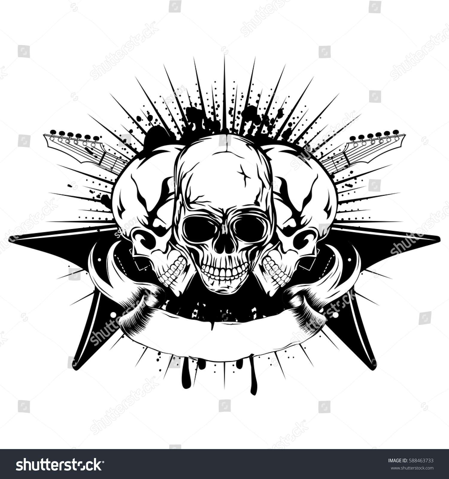 Vector Illustration Three Skull Crossed Black Stock Vector (Royalty ...