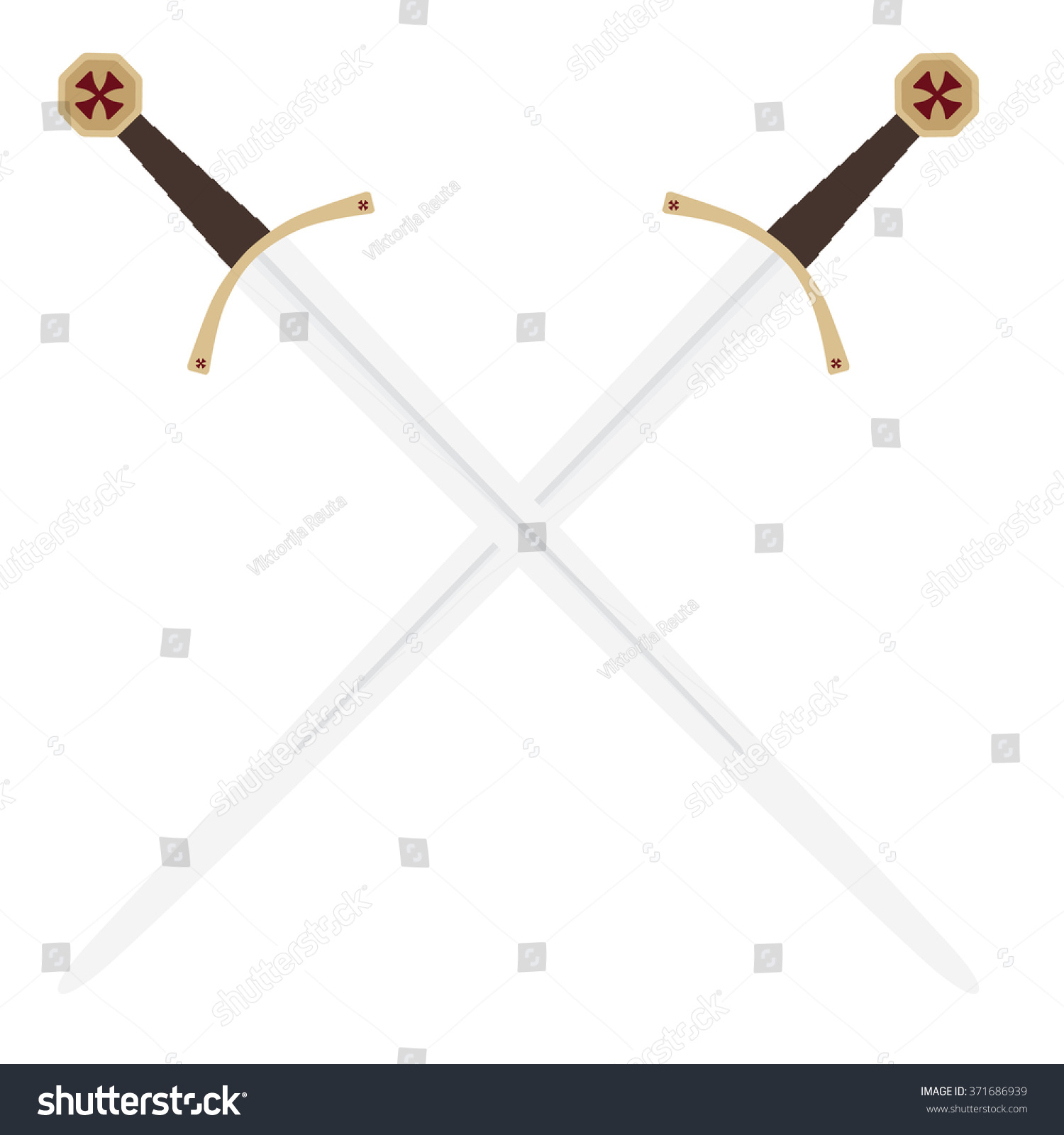 Vector Illustration Two Crossed Swords Knights Stock Vector (Royalty ...