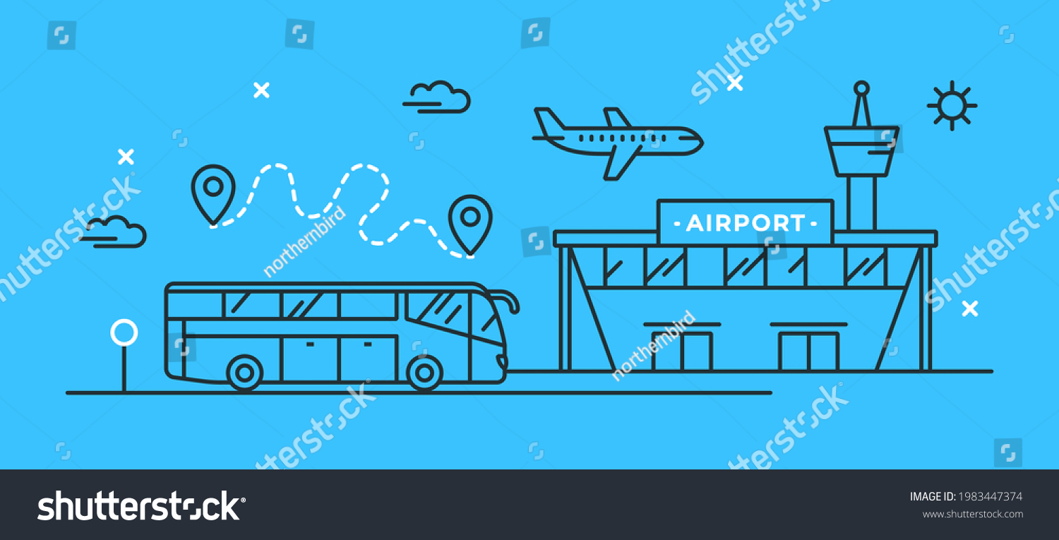 37 072 Plane Bus Stock Illustrations Images Vectors Shutterstock Stock Vector Vector Illustration With An Airplane In The Sky An Airport Building And A Bus Stop Transfer 1983447374