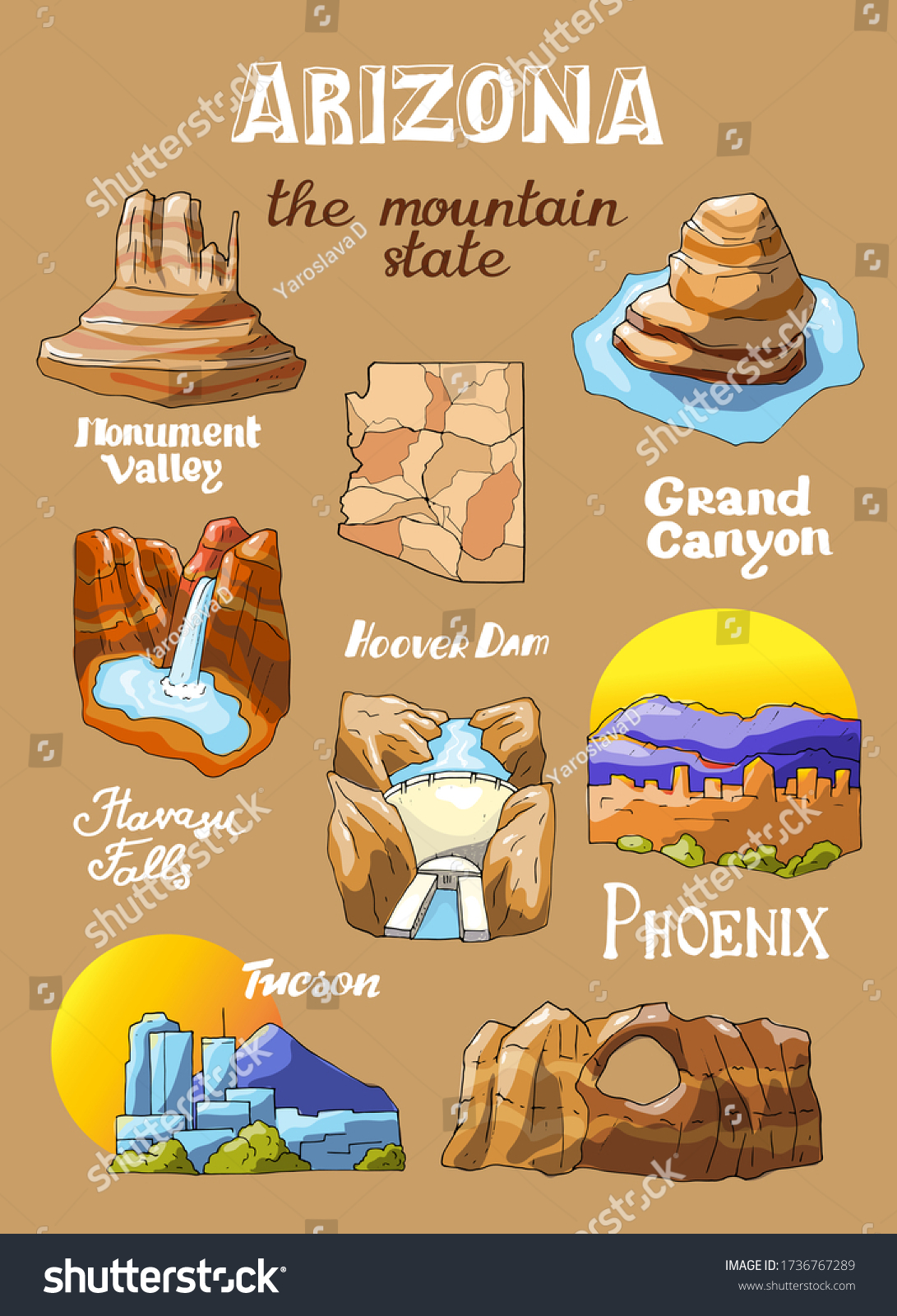 SVG of Vector illustration with Arizona's countrysides and state symbols svg