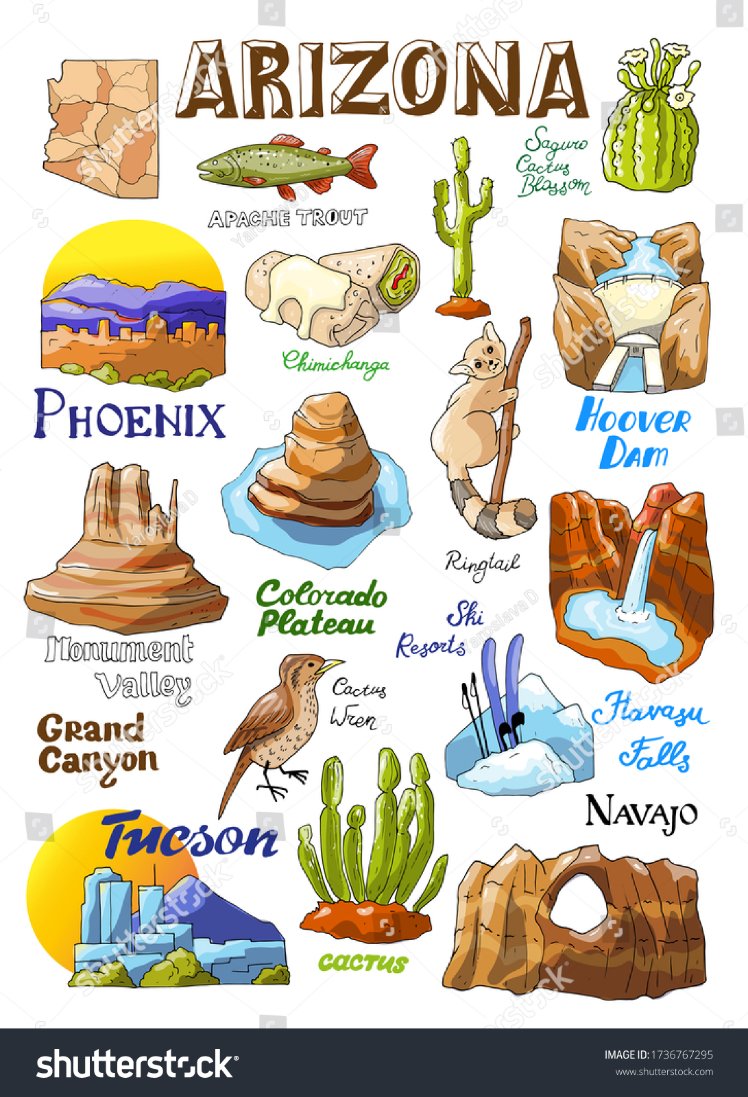 SVG of Vector illustration with Arizona's countrysides and state symbols svg
