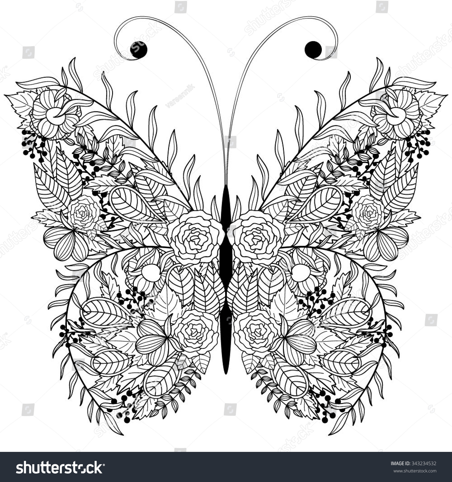 Vector Illustration Beautiful Butterfly Black White Stock Vector