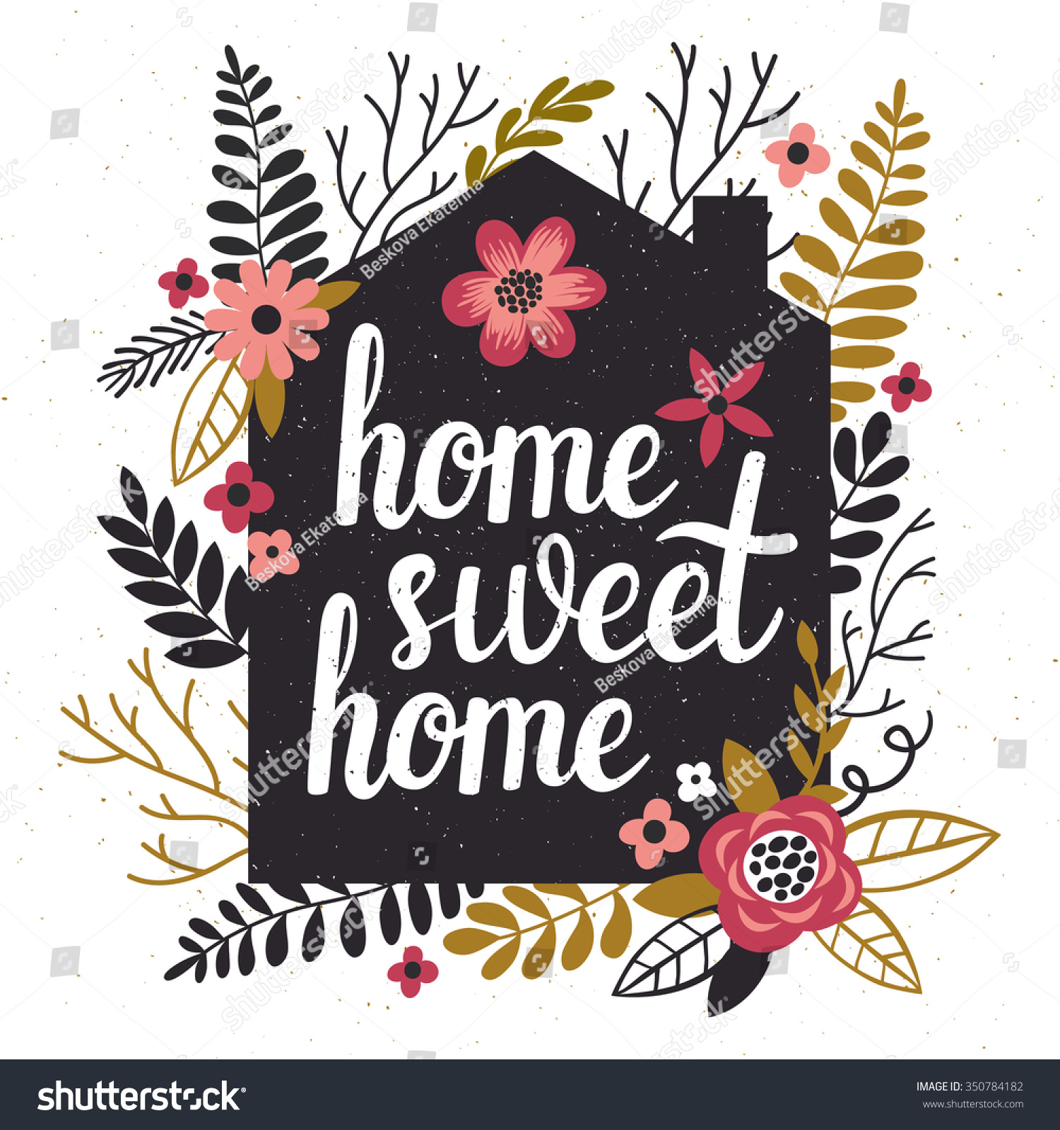 Download Vector Illustration Black Houses Silhouette Floral Stock ...