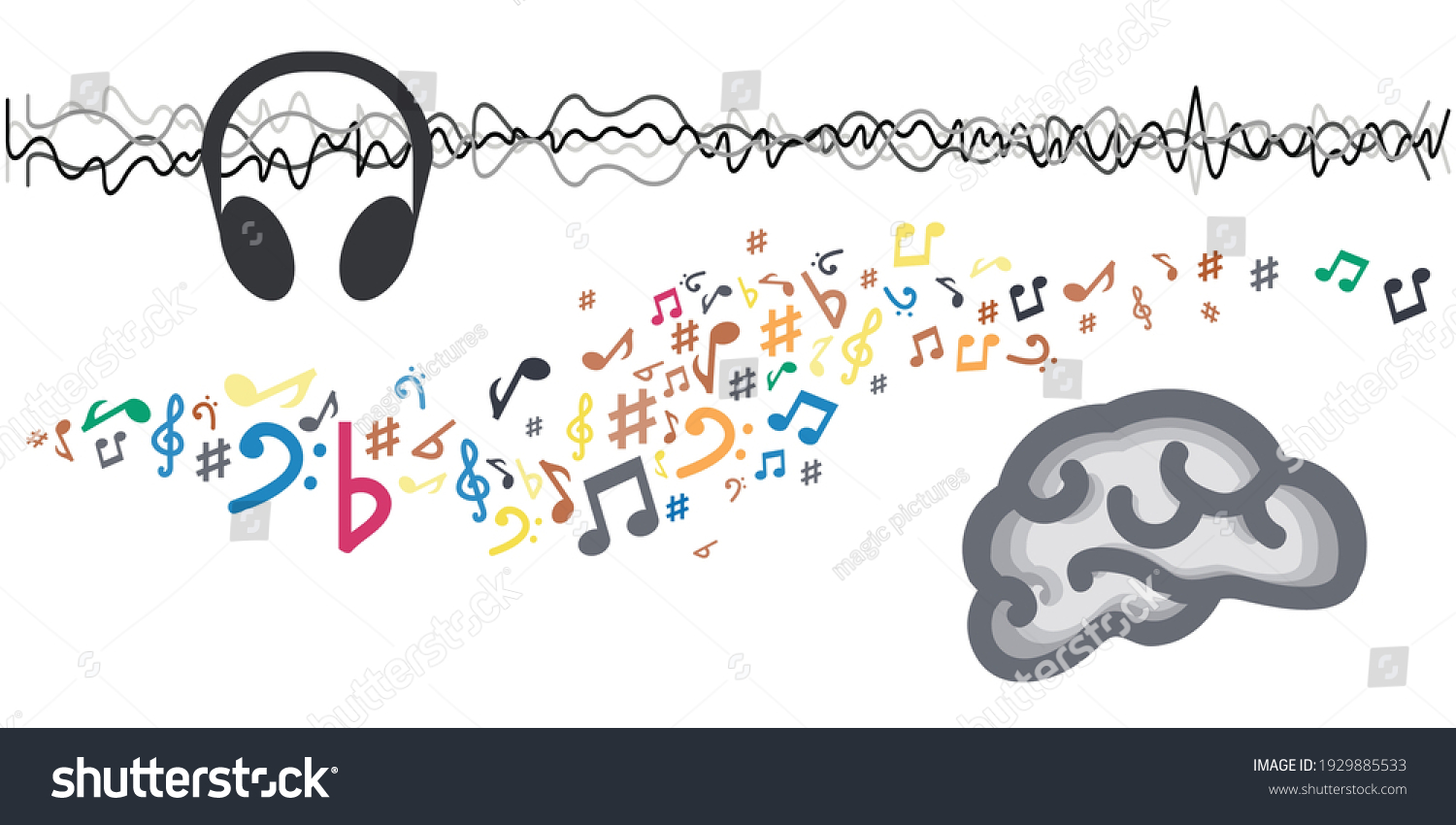 SVG of vector illustration with brain headphones music and sound waves for binaural beat concepts  svg