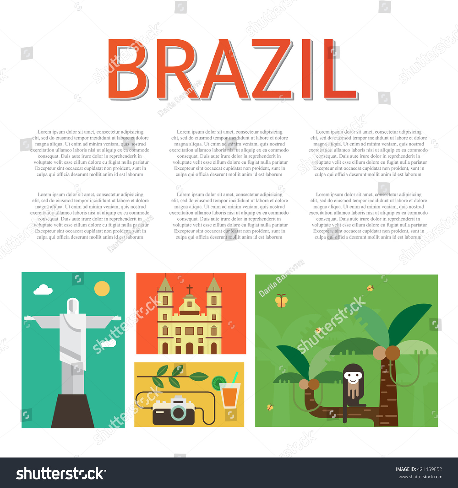 SVG of Vector illustration with Brazil symbols  made in modern flat style. Flat icons arranged in square and place for your text. svg